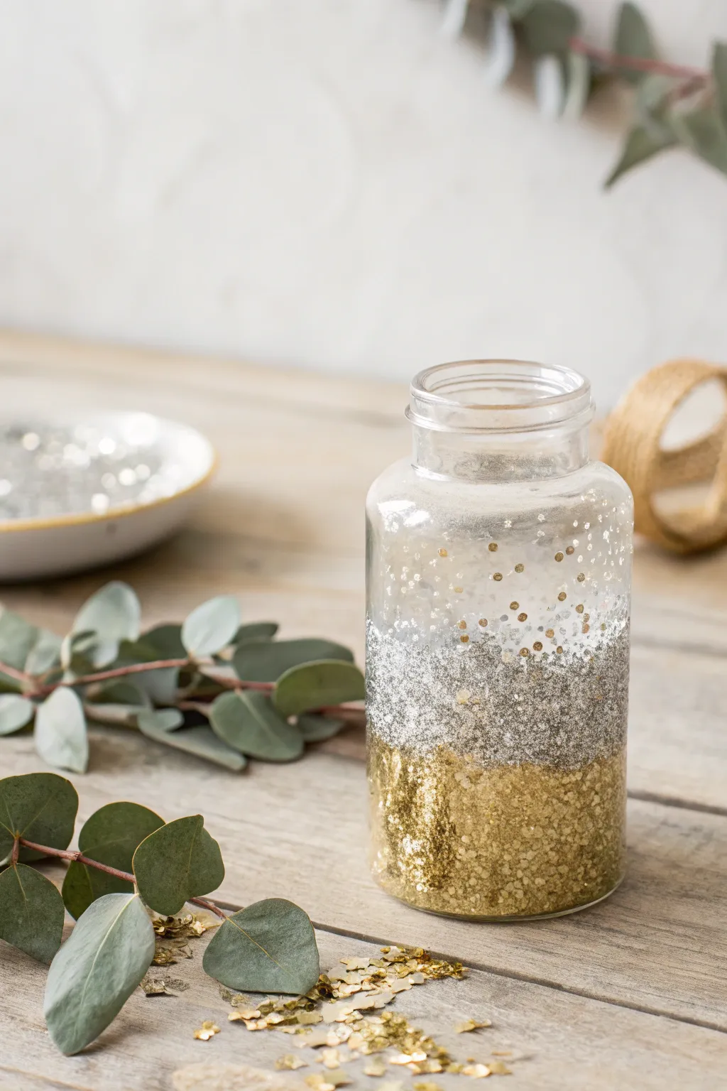 Add a touch of sparkle to your decor with this DIY glitter candle jar!