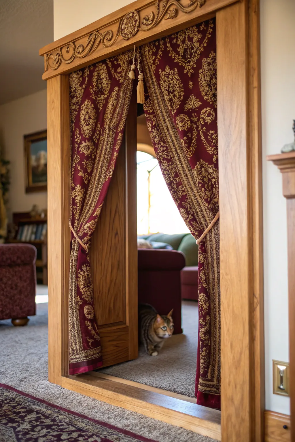 Elevate your space with a touch of luxury: A tapestry tunnel for your feline friend.