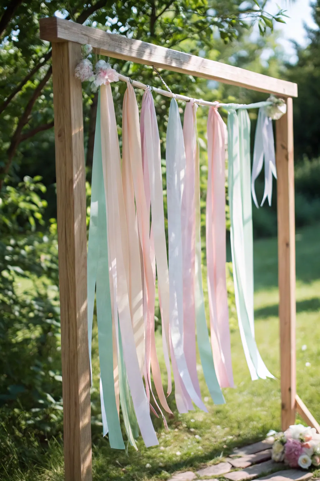 Whisked away by the breeze, these pastel ribbons create a dreamlike wedding backdrop that exudes whimsy and elegance.