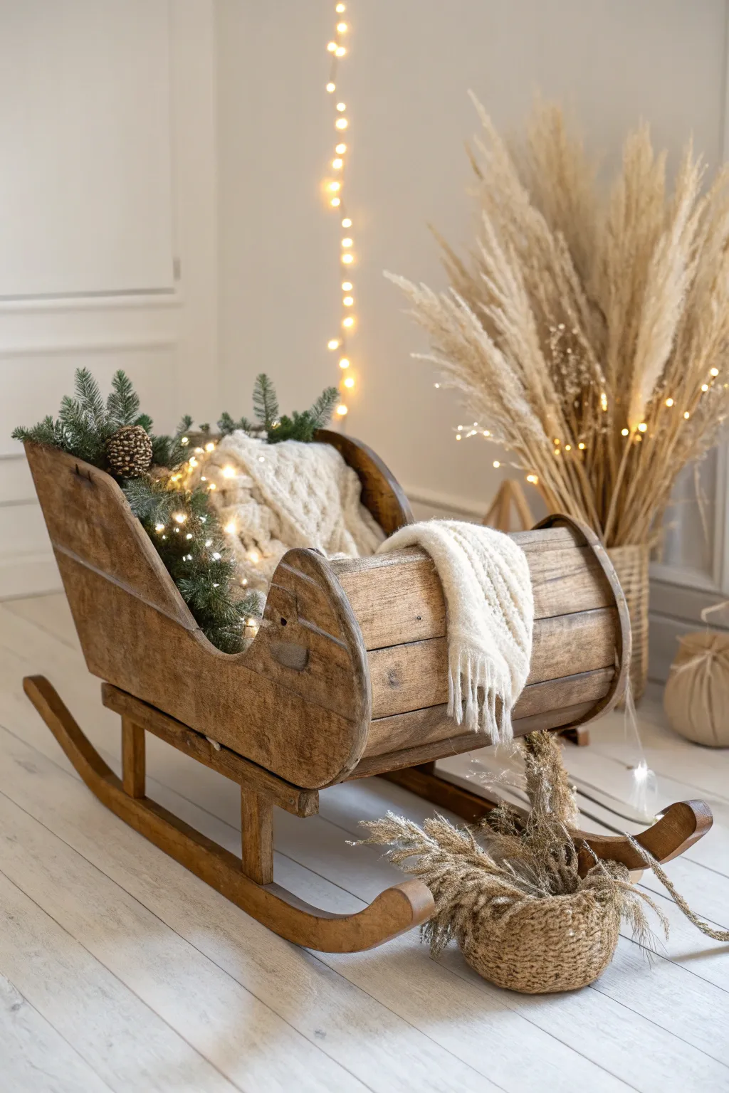 Transform your holiday decor with this charming DIY sleigh, blending rustic charm and minimalist elegance.