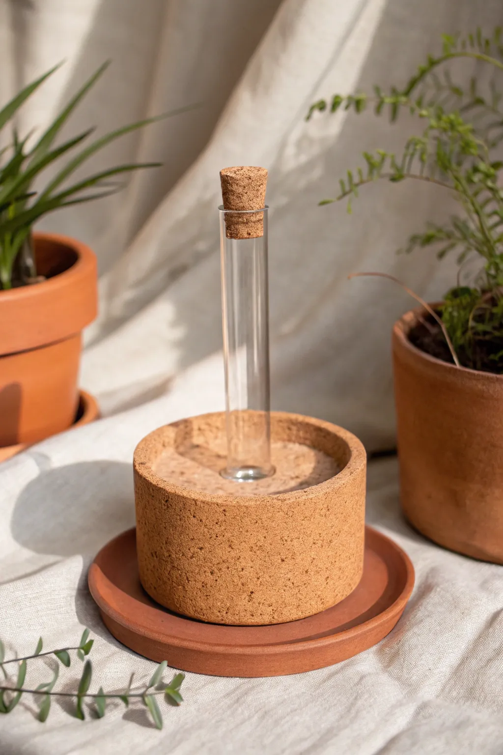 Elevate your plant propagation with a touch of artisan charm—clay and cork in perfect harmony.