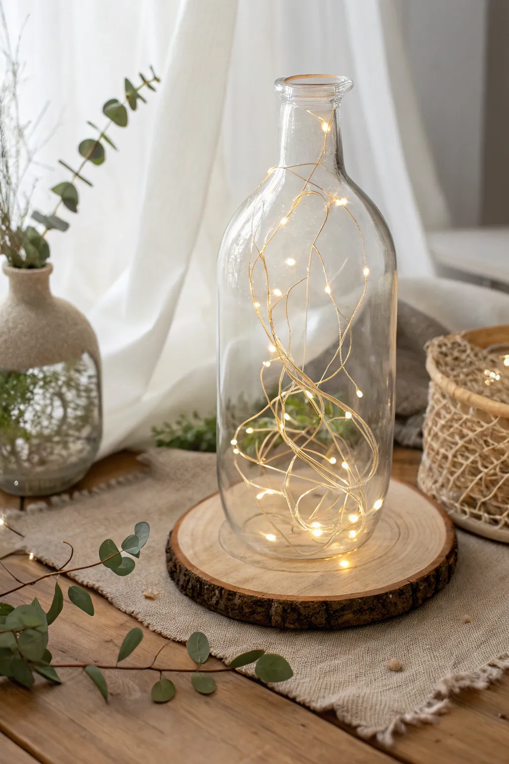 Illuminate your space with the enchanting glow of fairy lights in a minimalist vase.