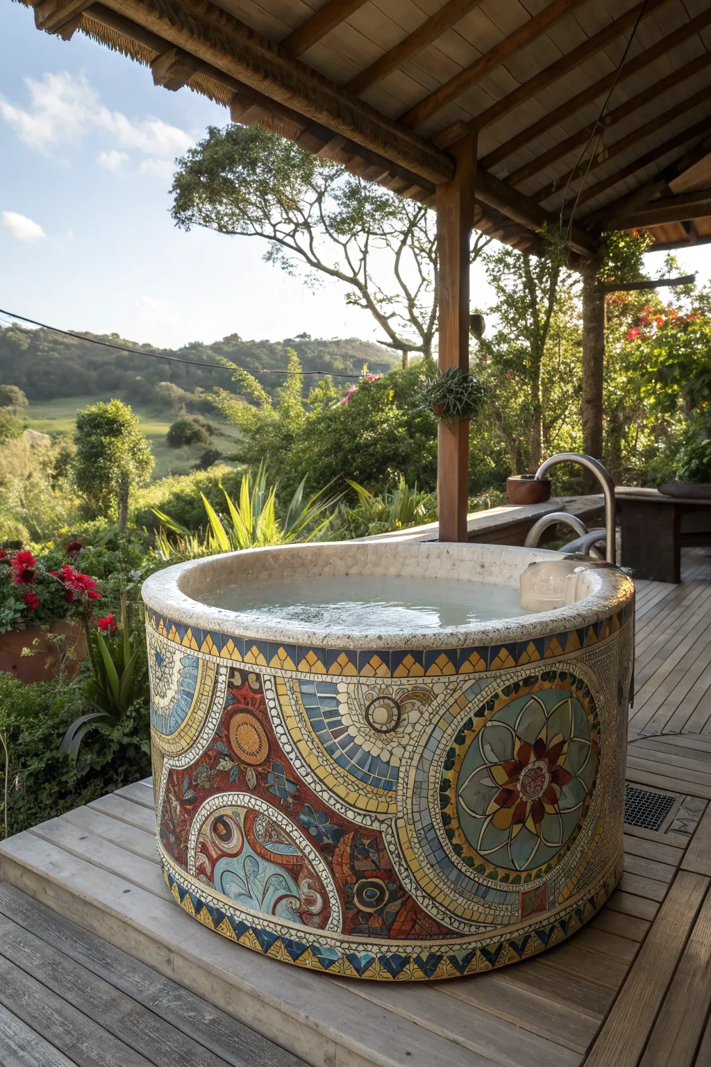 Dive into art with a custom mosaic cold plunge – where craftsmanship meets personal expression.