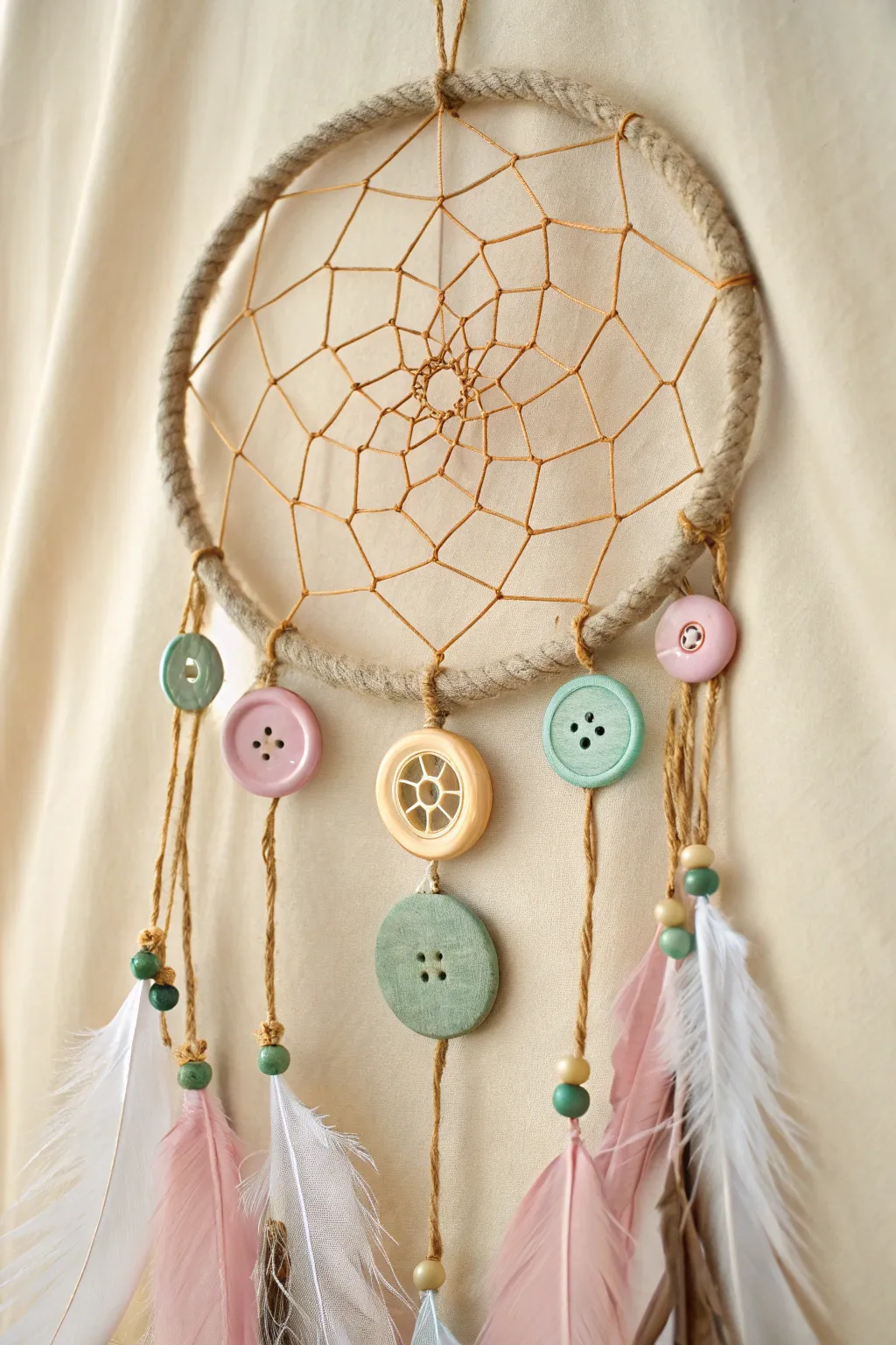 Capture dreams with a touch of nostalgia—vintage buttons add character to your DIY masterpiece.