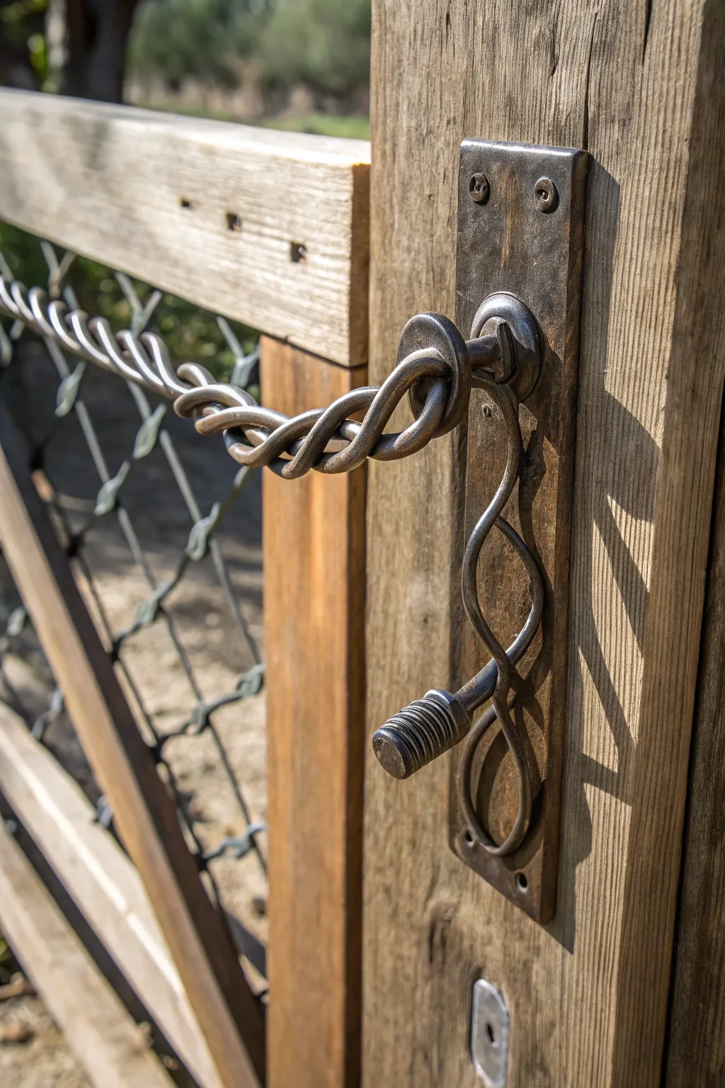 Elevate your gate with this artistically crafted twisted wire latch—a fusion of creativity and functionality.