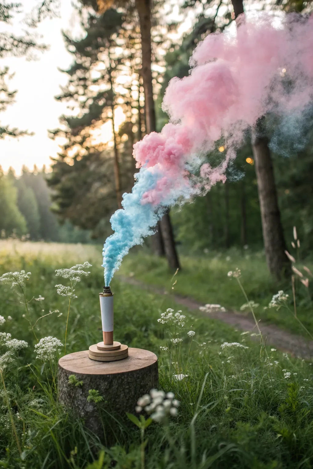 Create a magical moment with a pastel swirl of colors in nature's embrace. #GenderReveal #MinimalistBoho