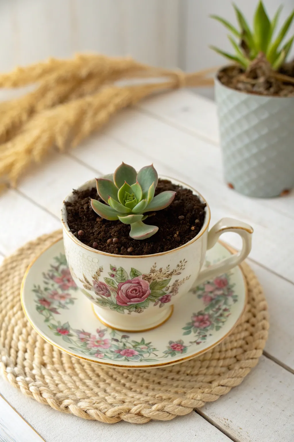 Transform vintage charm into green elegance with upcycled teacup planters!