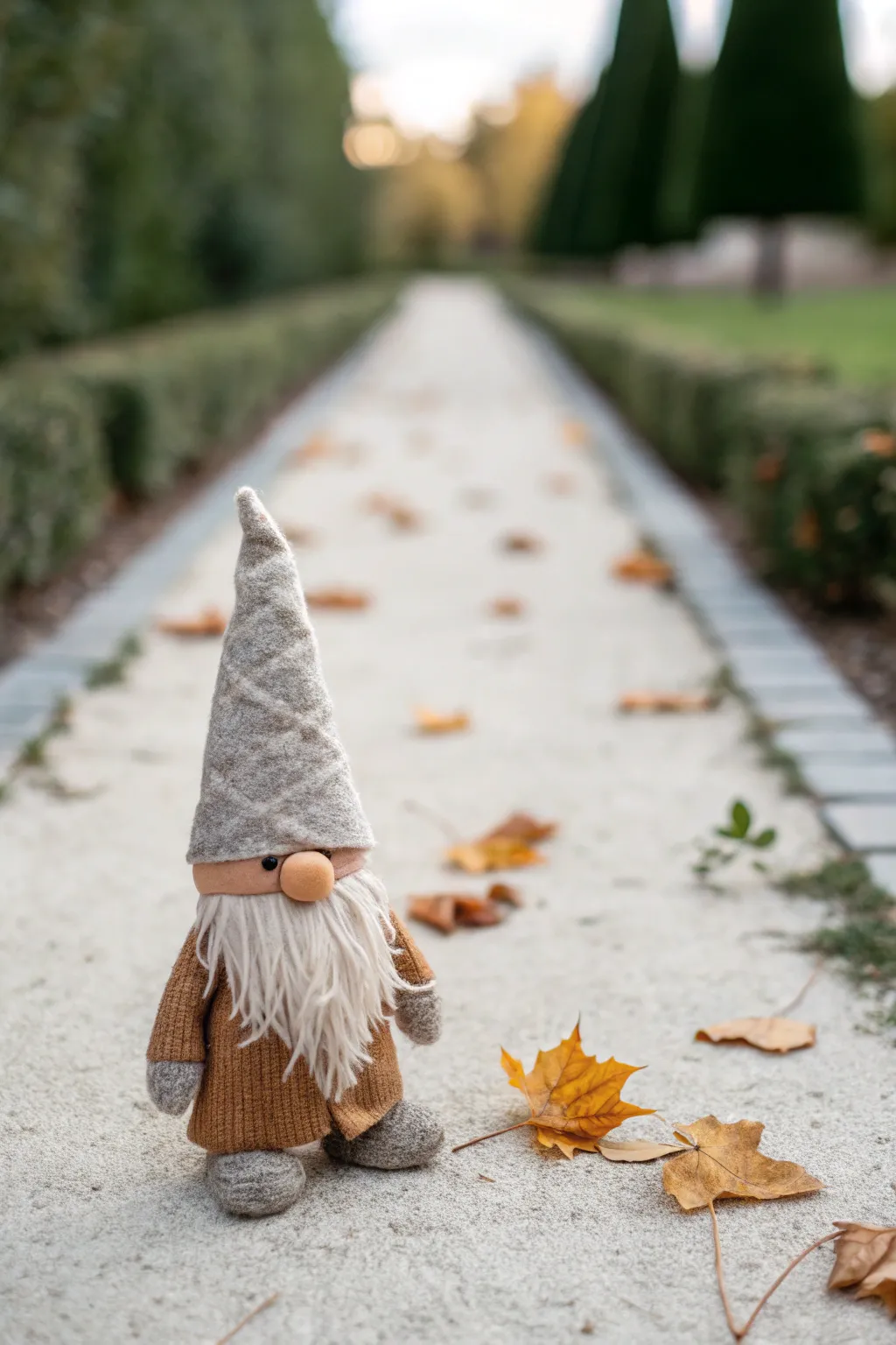 Embrace the change of seasons with a charming gnome centerpiece that adds a touch of whimsy to your garden decor.