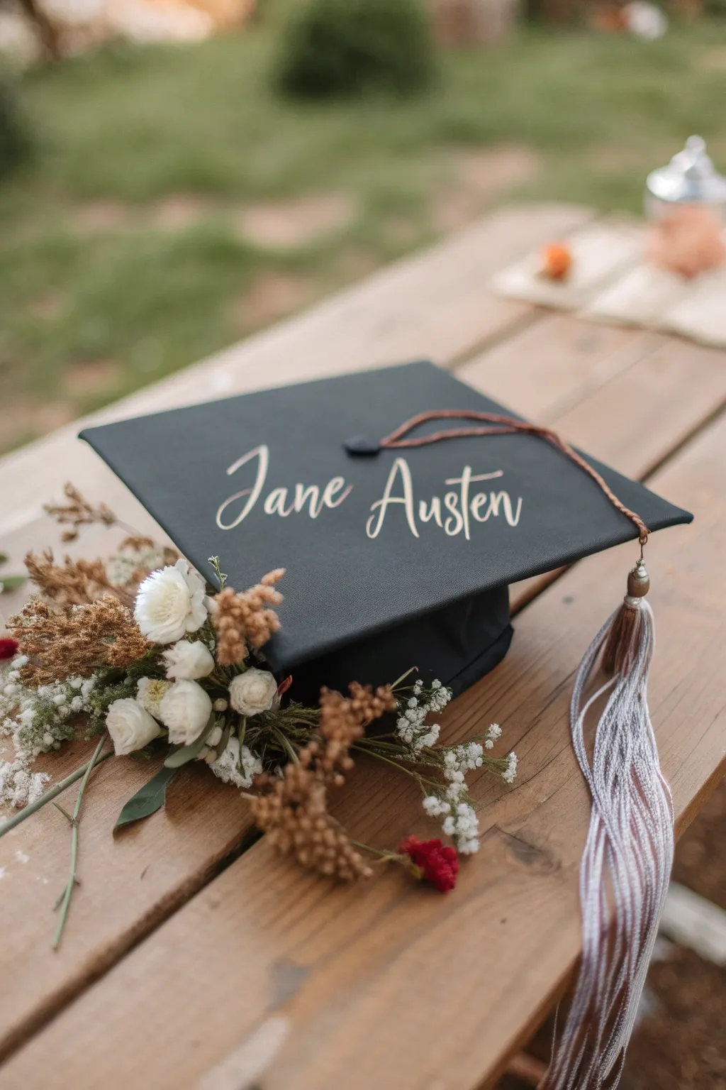 Celebrate your literary journey with a touch of elegance and simplicity. 🌿📚 #GraduationCap #JaneAusten #MinimalistBoho