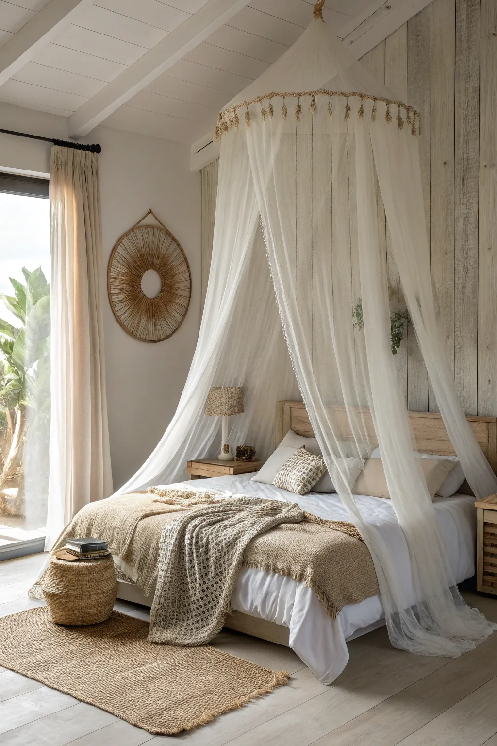Transform your bedroom into a dreamy sanctuary with a sheer tulle canopy, perfect for adding a touch of magic and minimalist elegance.