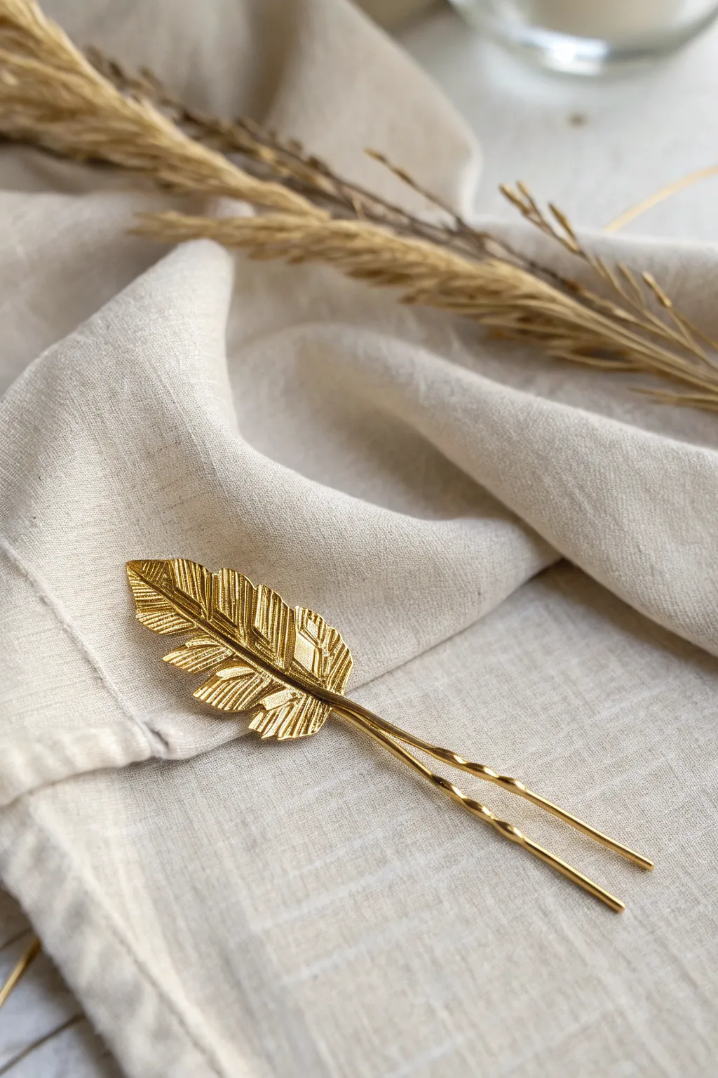 Elevate your hairstyle with the timeless elegance of gold leaf hairpins, perfect for any special occasion.