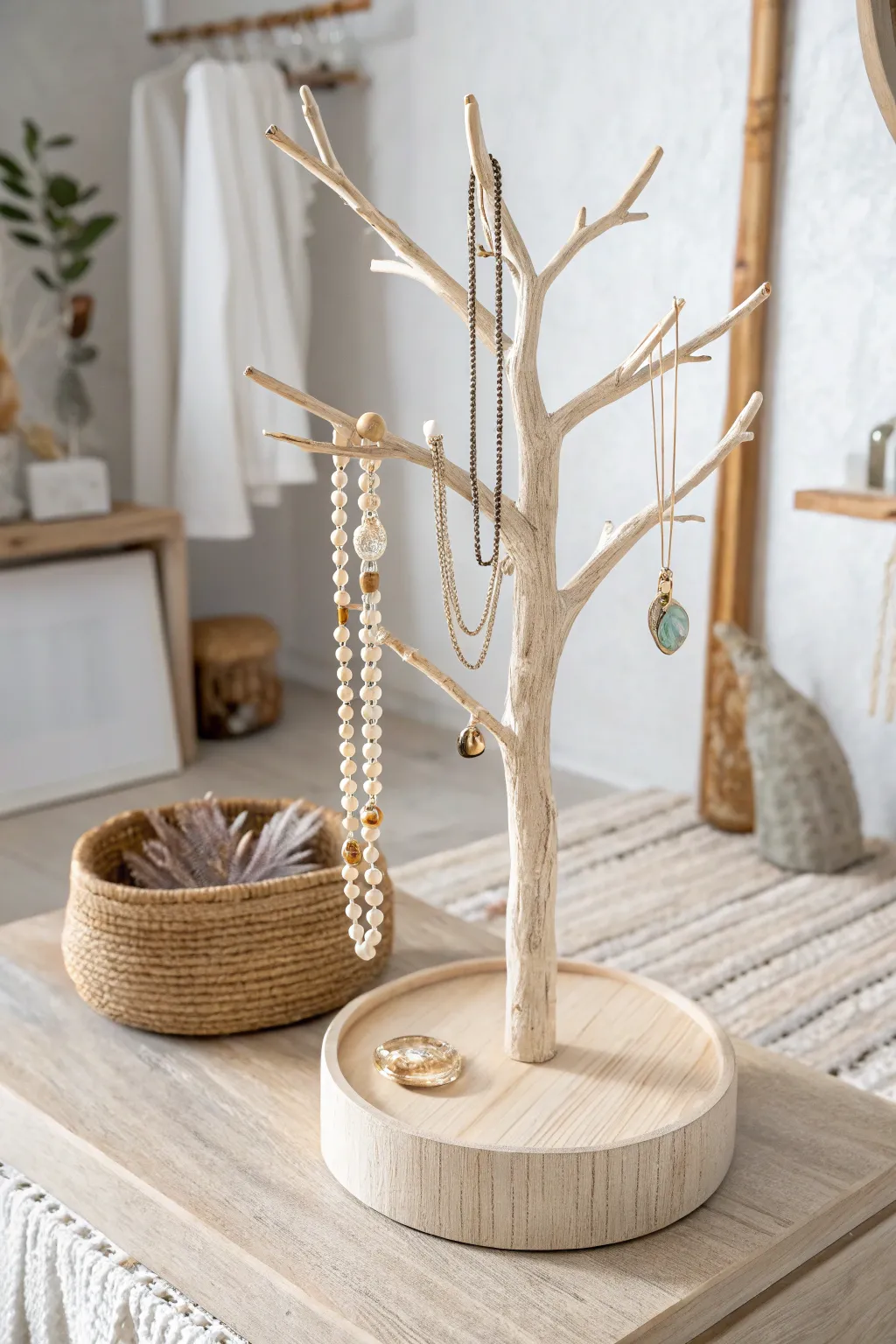 Elevate your space with nature's touch: a minimalist branch jewelry stand that marries simplicity with bohemian charm.