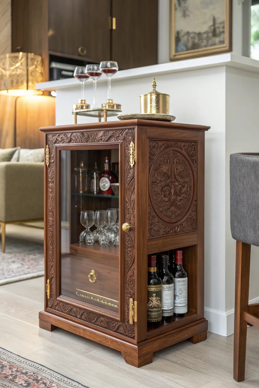 Elevate your space with this handcrafted mini liquor cabinet, where style meets functionality.