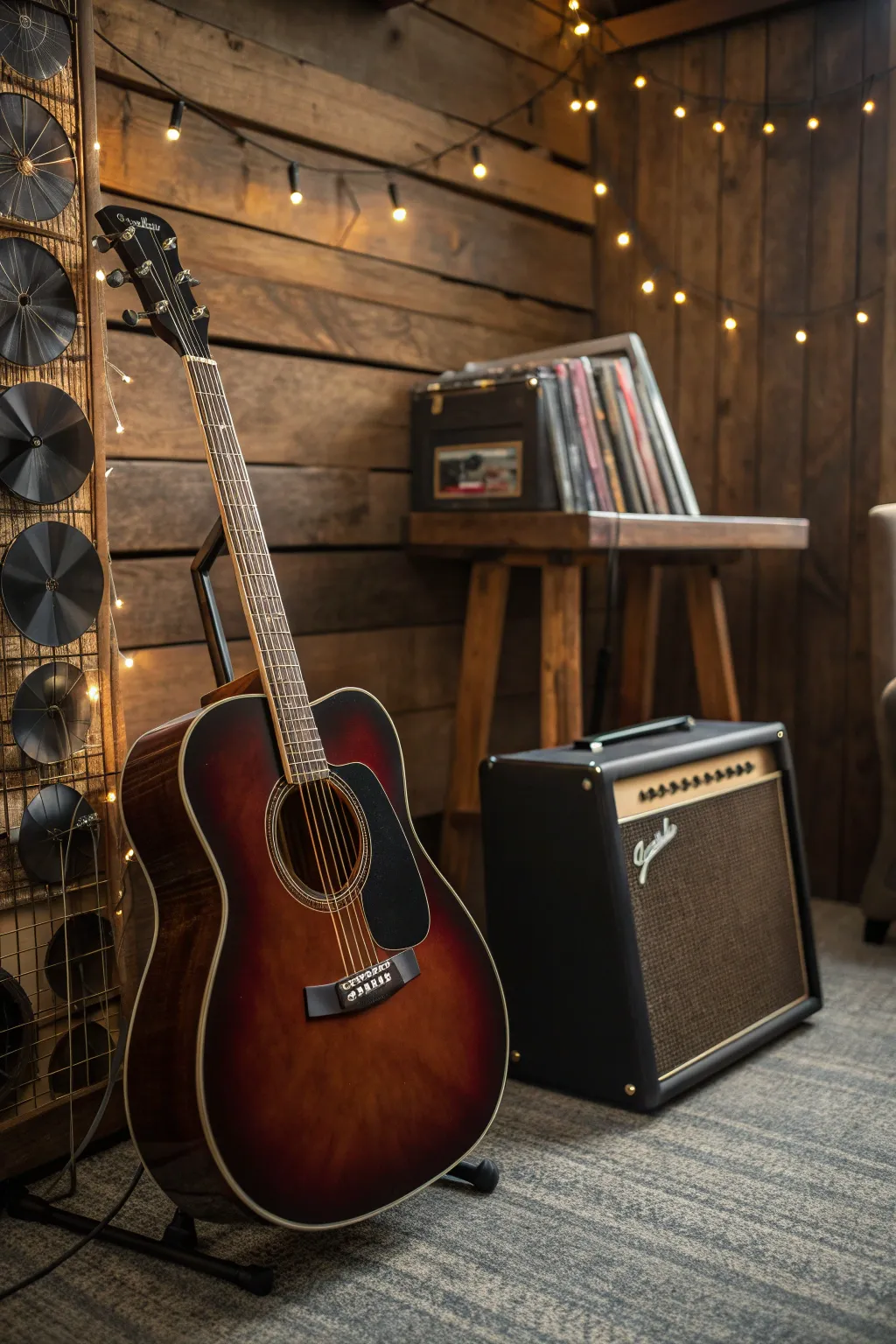 Elevate your man cave with a touch of musical artistry. 🎸✨ #AcousticCorner #Craftsmanship