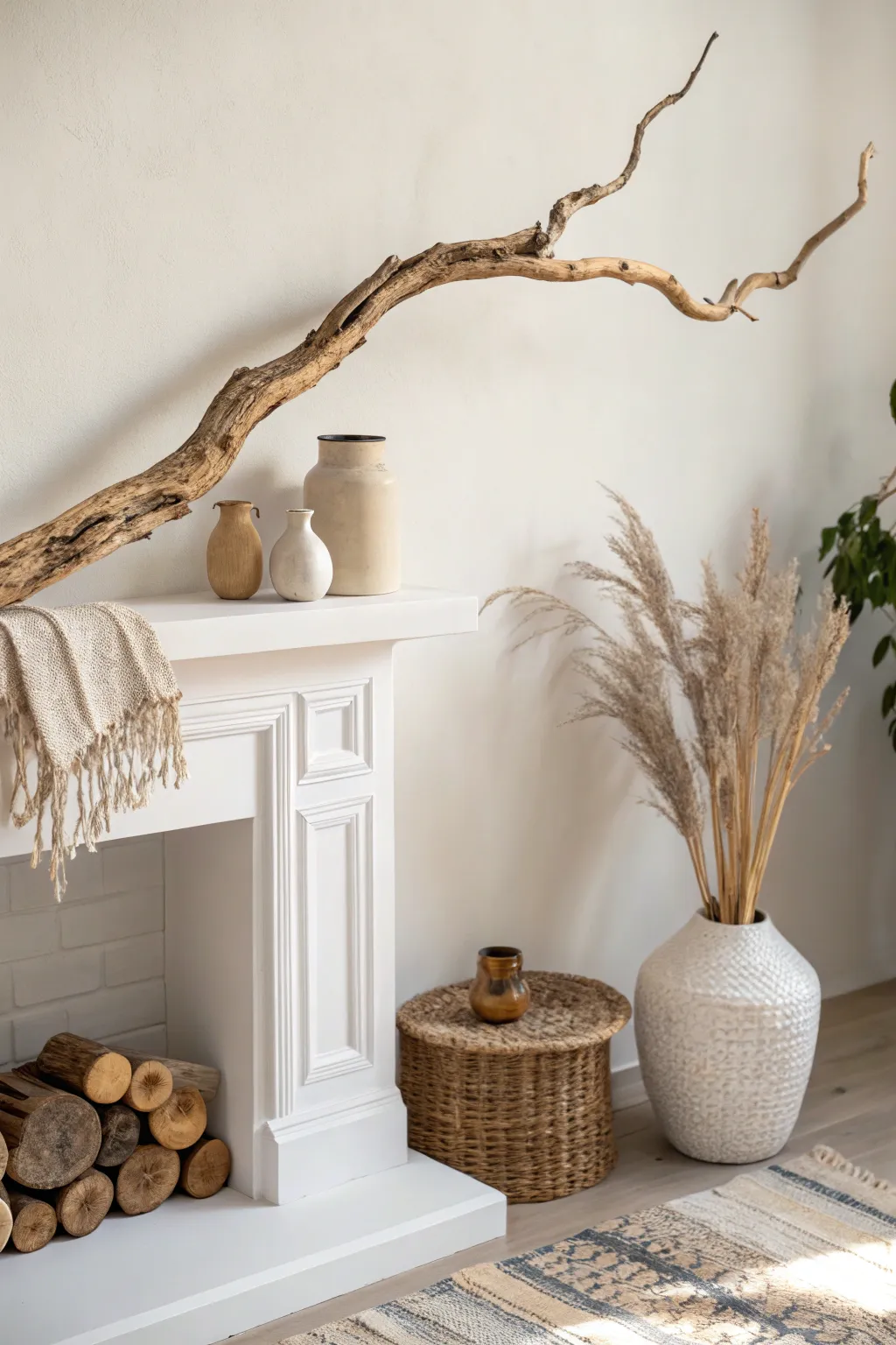 Embrace simplicity and natural beauty with elegantly displayed branches on your mantel.