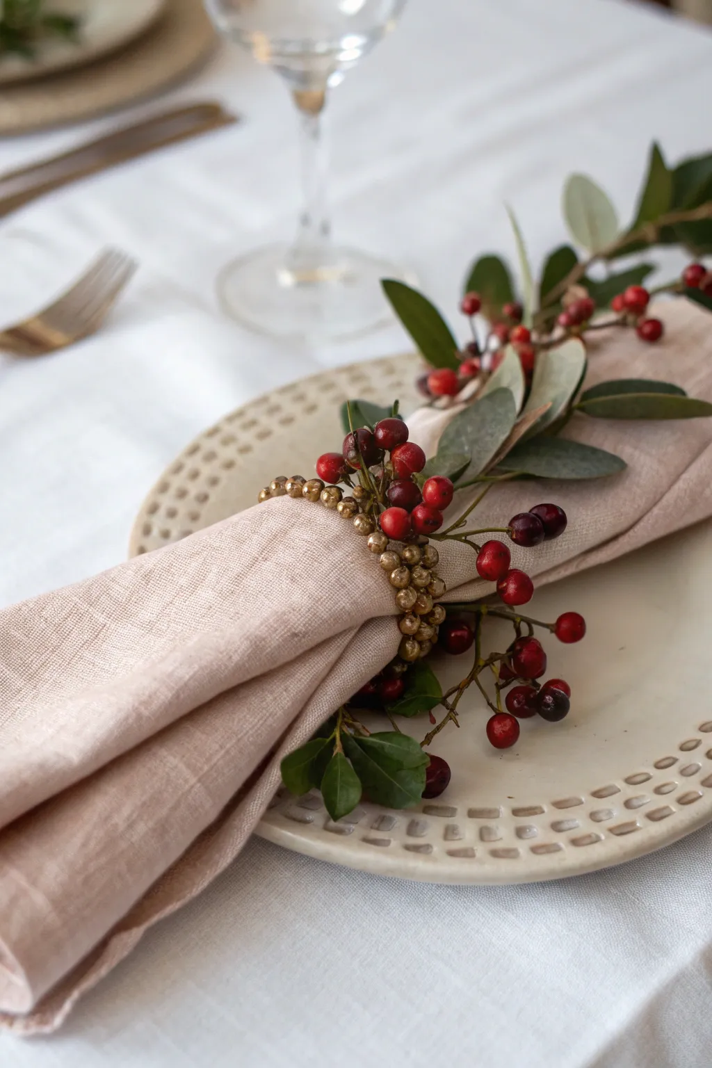 Bring the outdoors in with a touch of berry elegance for your festive table setting.