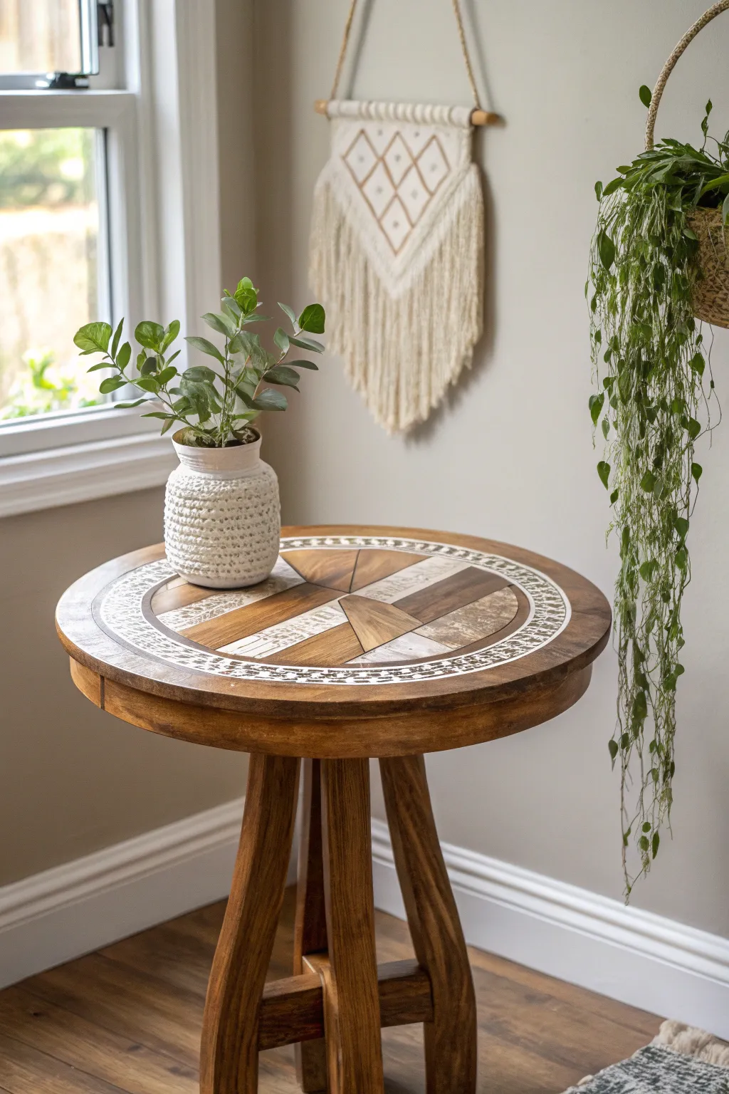 Elevate your space with a DIY painted end table that marries matte and glossy textures for a touch of Scandinavian-Boho elegance.