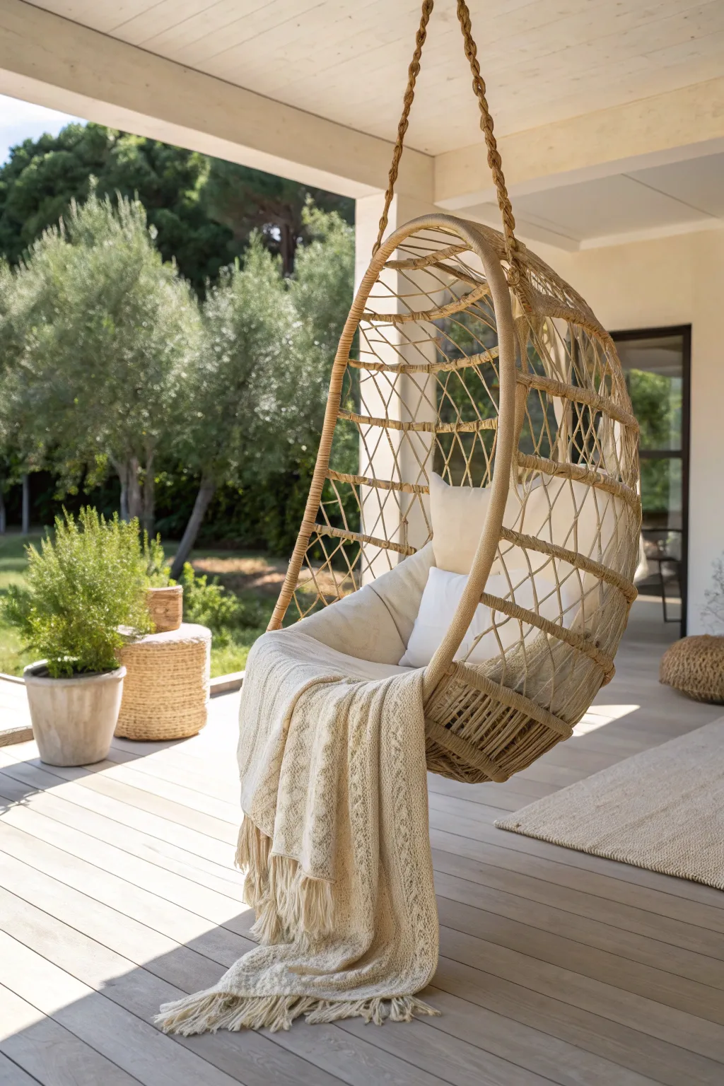 Find your perfect escape with this charming hanging swing chair, where simplicity meets natural beauty.