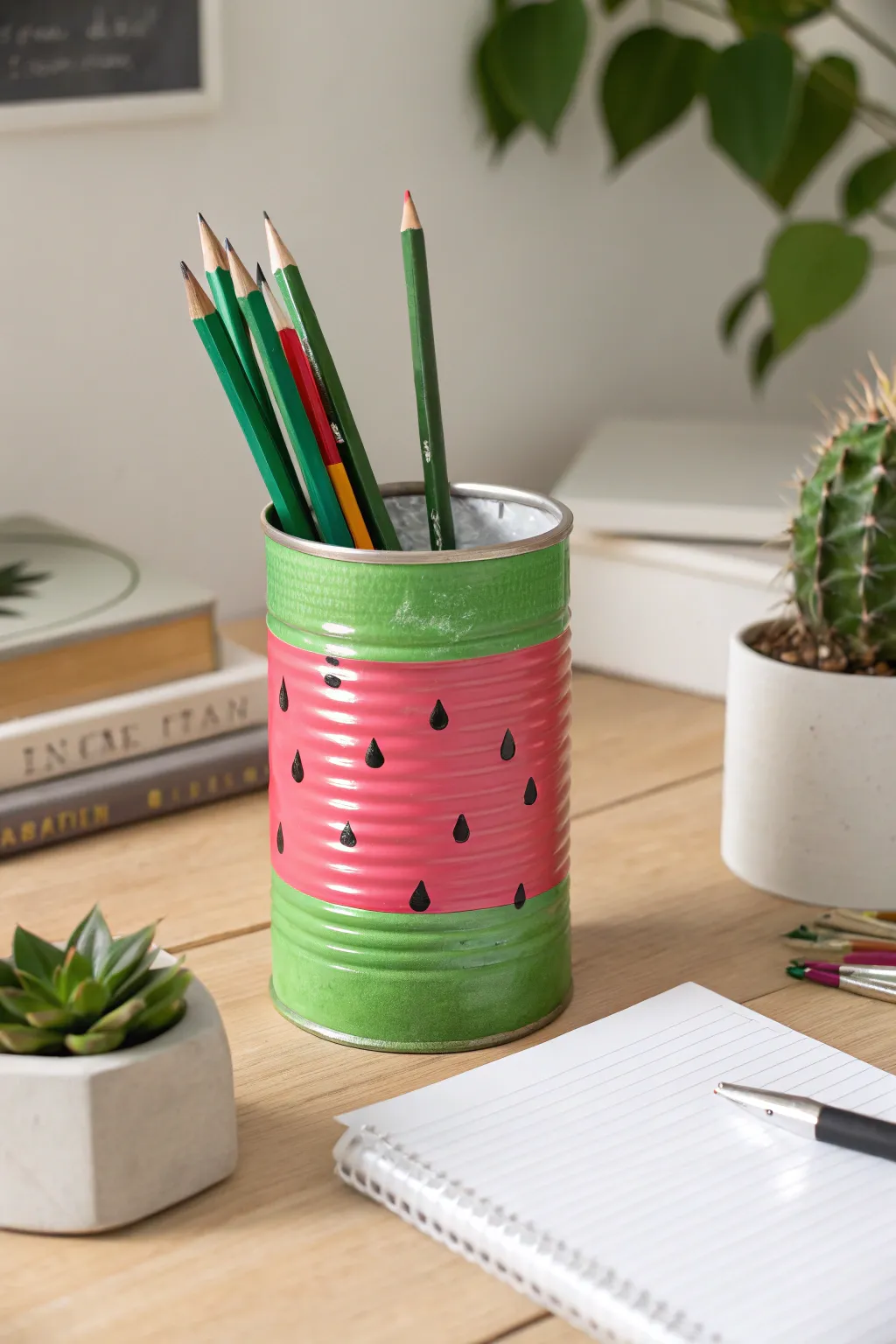 Add a splash of fruity fun to your workspace with this watermelon-inspired pencil holder!