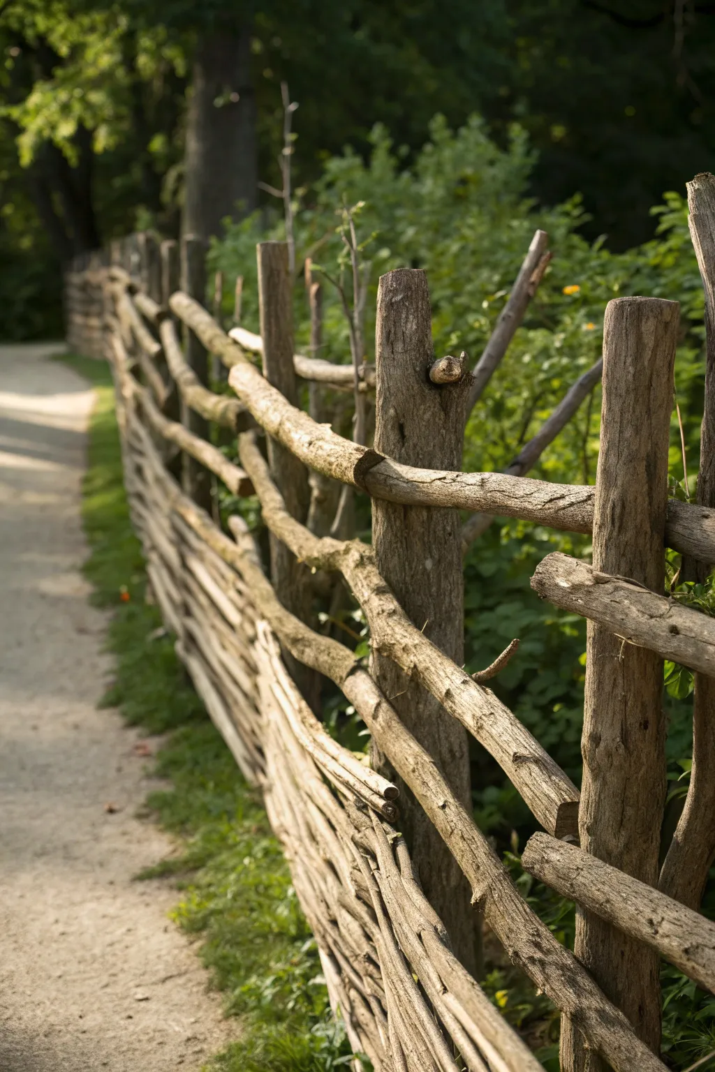 Embrace the raw elegance of nature with a handcrafted branch fence.