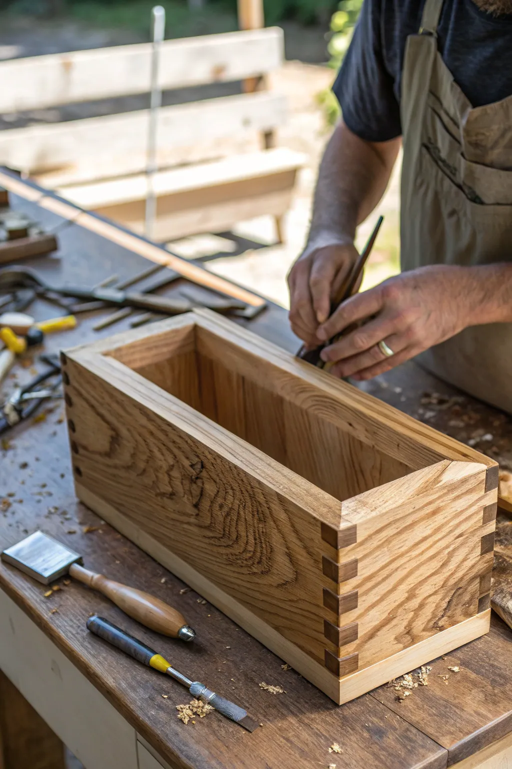 Craft your own masterpiece: elevate your green space with a handcrafted wooden planter.