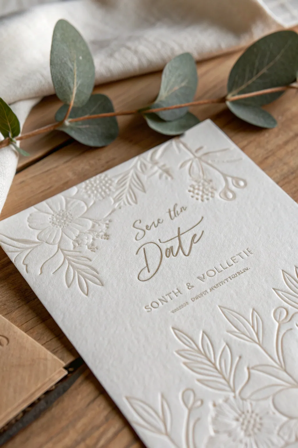 Elevate your save-the-date cards with embossed elegance—sophistication in every detail.