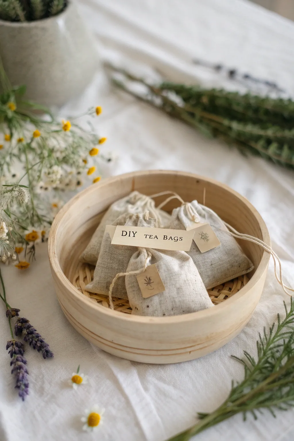Elevate your table setting with charming DIY tea bag centerpieces, where simplicity meets natural elegance.