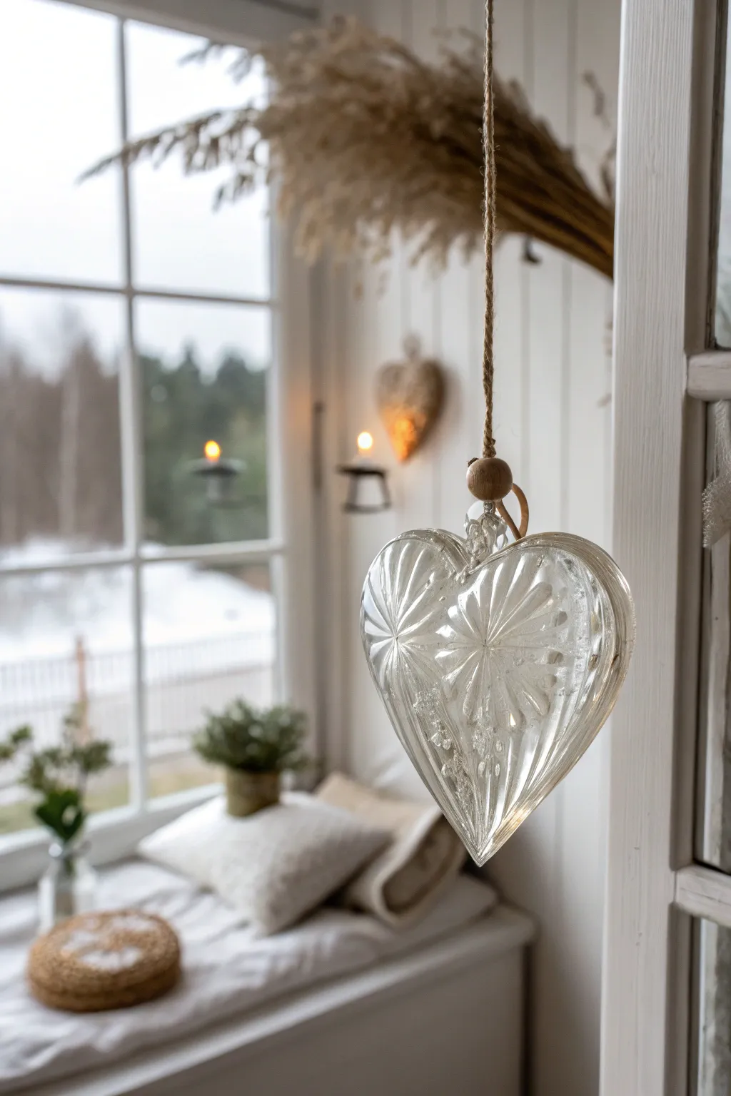 Capture the essence of love with a minimalist touch—glass heart ornaments that dance with the light.