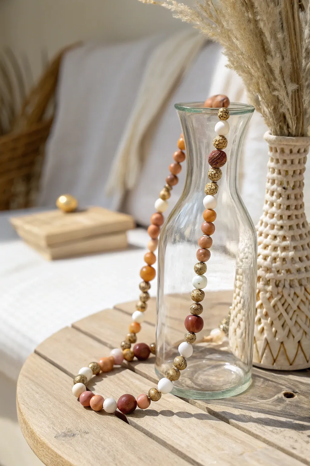 Elevate your space with boho beaded accents for a unique and stylish vase design.
