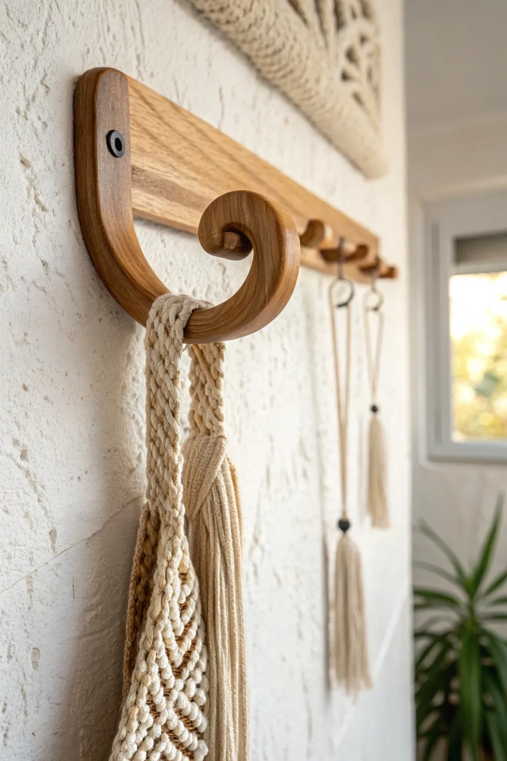 Elevate your entryway with handcrafted elegance: A minimalist wooden wall hook with boho flair.