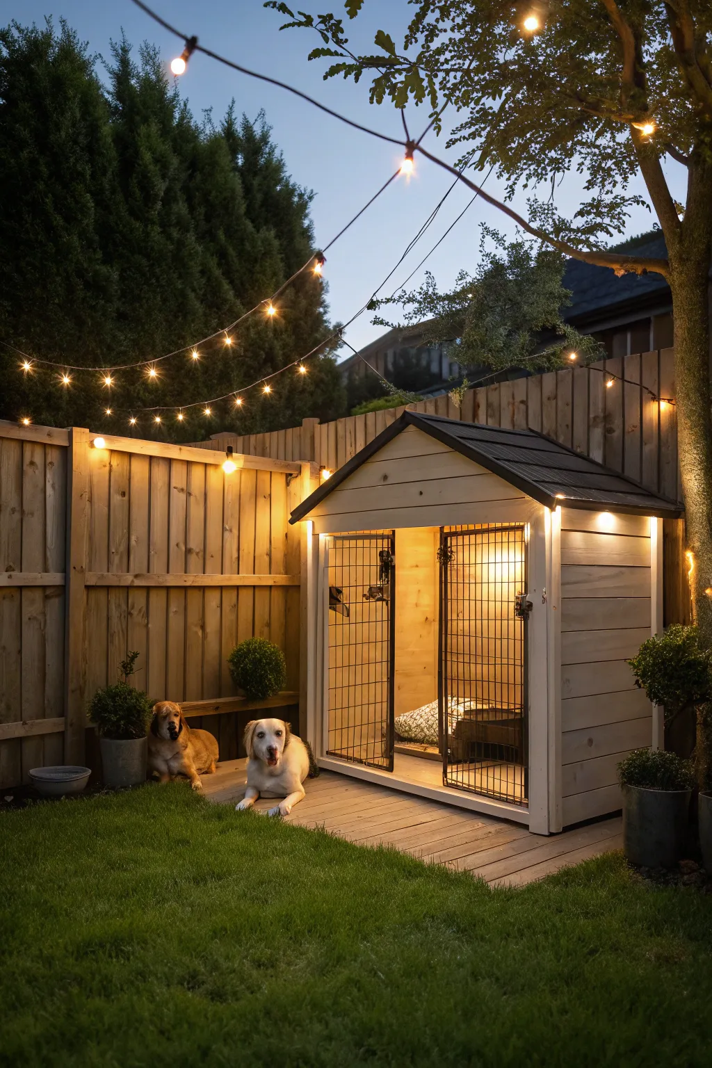 Soft lighting adds warmth and coziness to the kennel.
