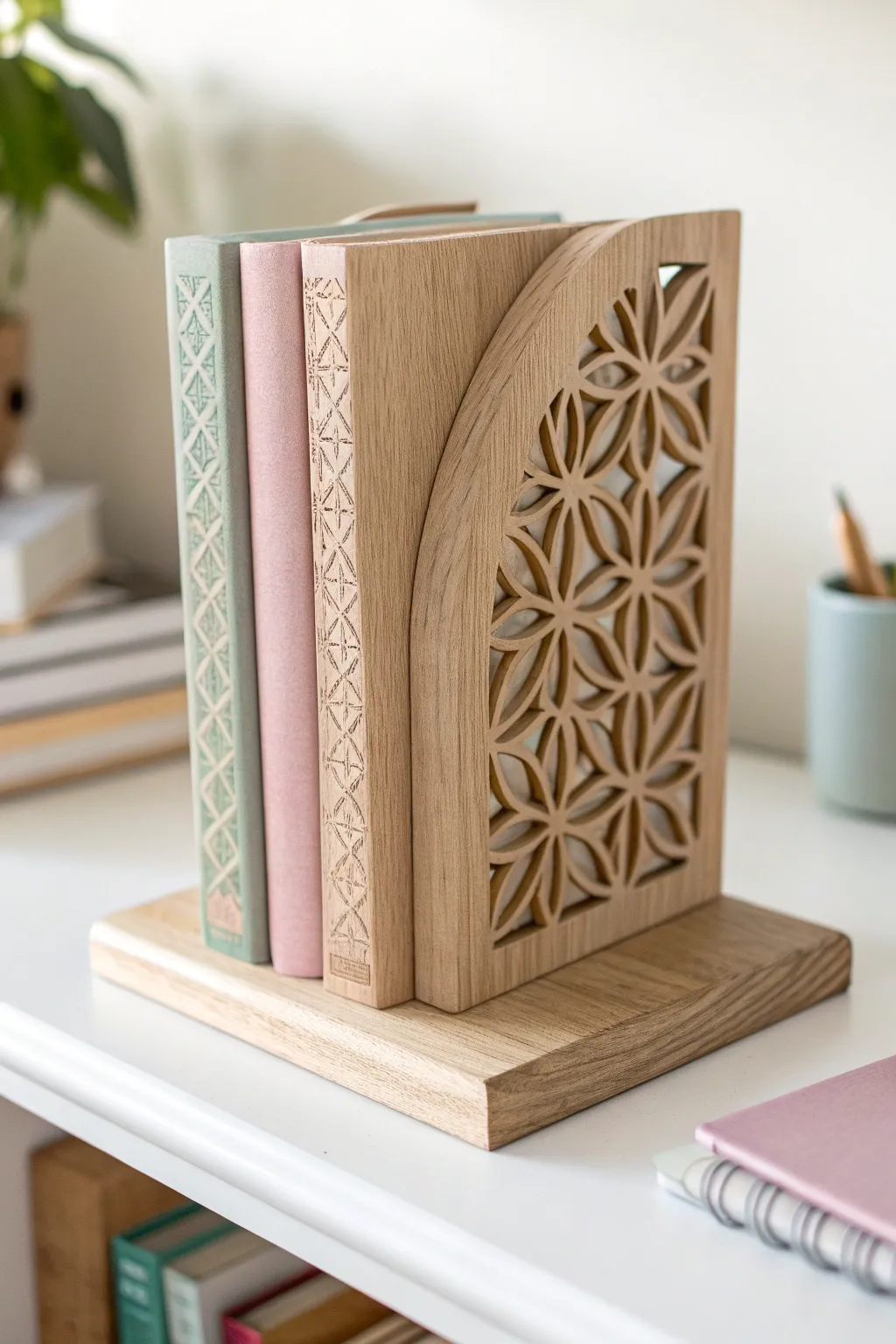 Elevate your dorm decor with personalized bookends that blend Scandinavian simplicity with Boho elegance.