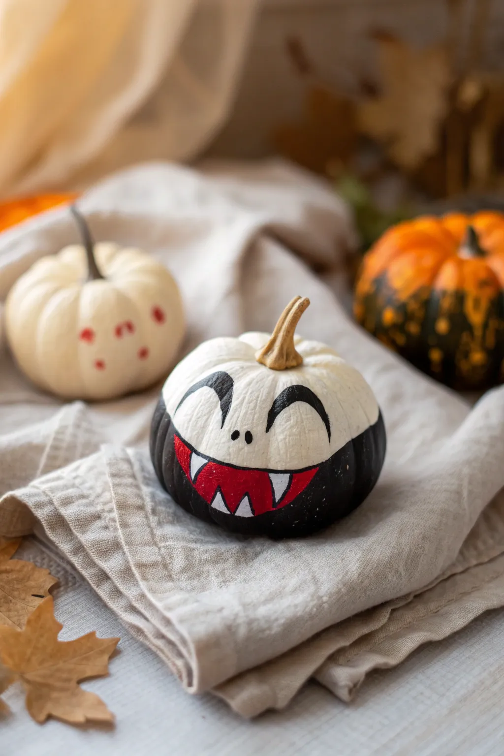 Tiny Dracula, Big Charm: Add a playful twist to your autumn decor with this mini vampire pumpkin!
