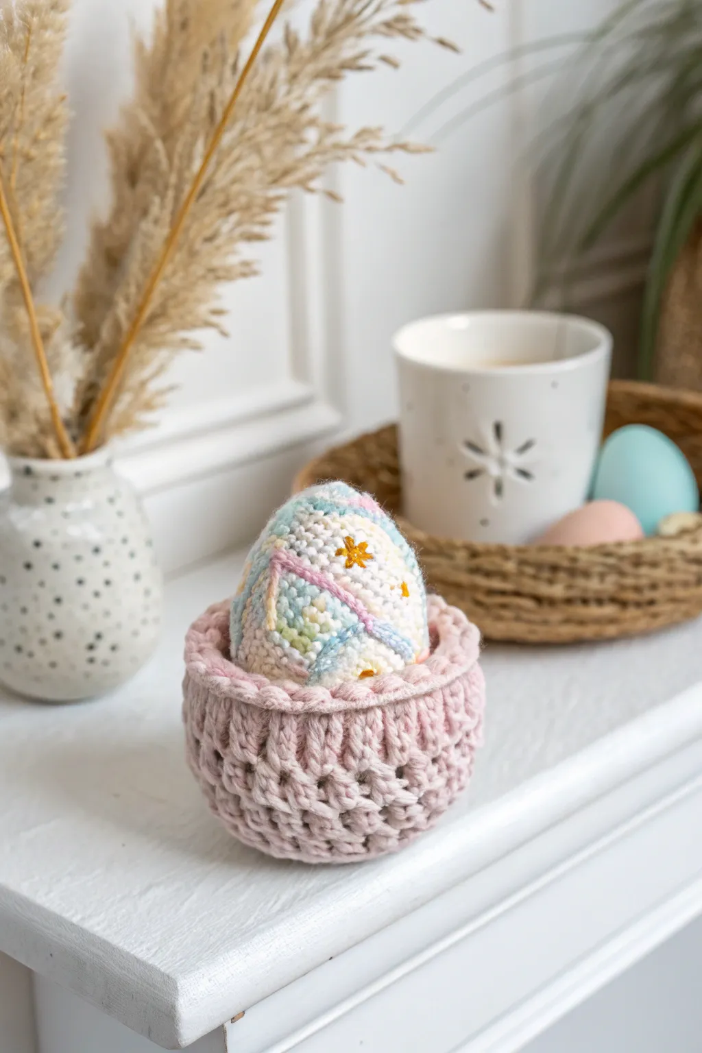 Elevate your Easter decor with a touch of handmade elegance: a crochet egg holder that embodies simplicity and natural beauty.
