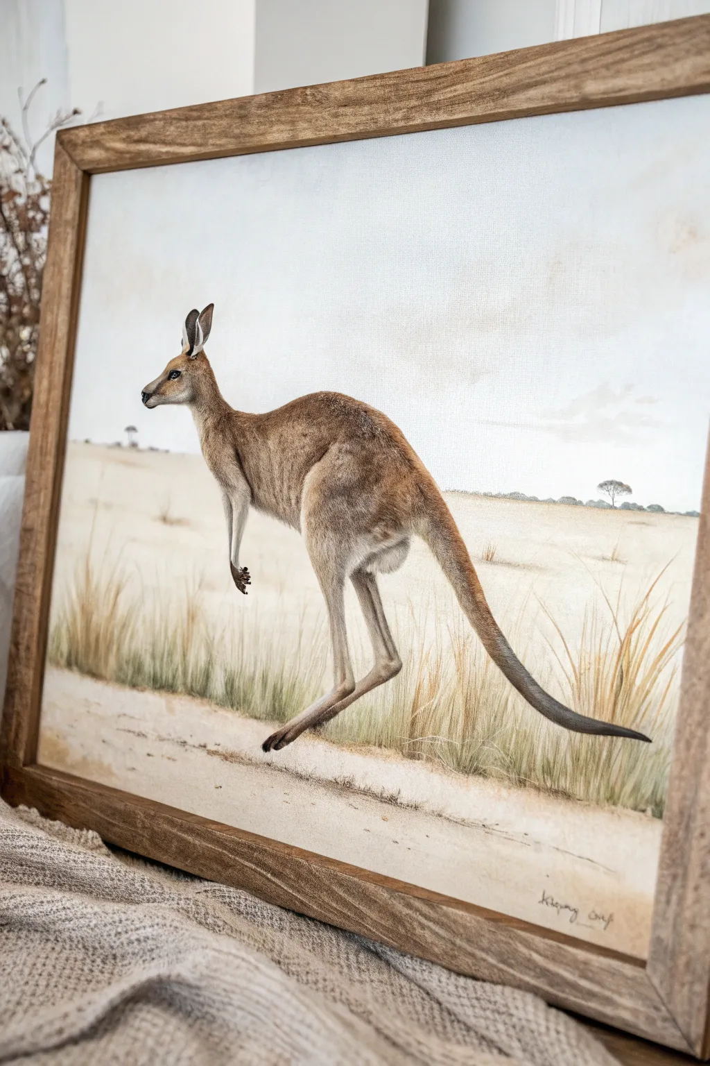 Leap into the beauty of simplicity with a Scandinavian-inspired kangaroo painting.