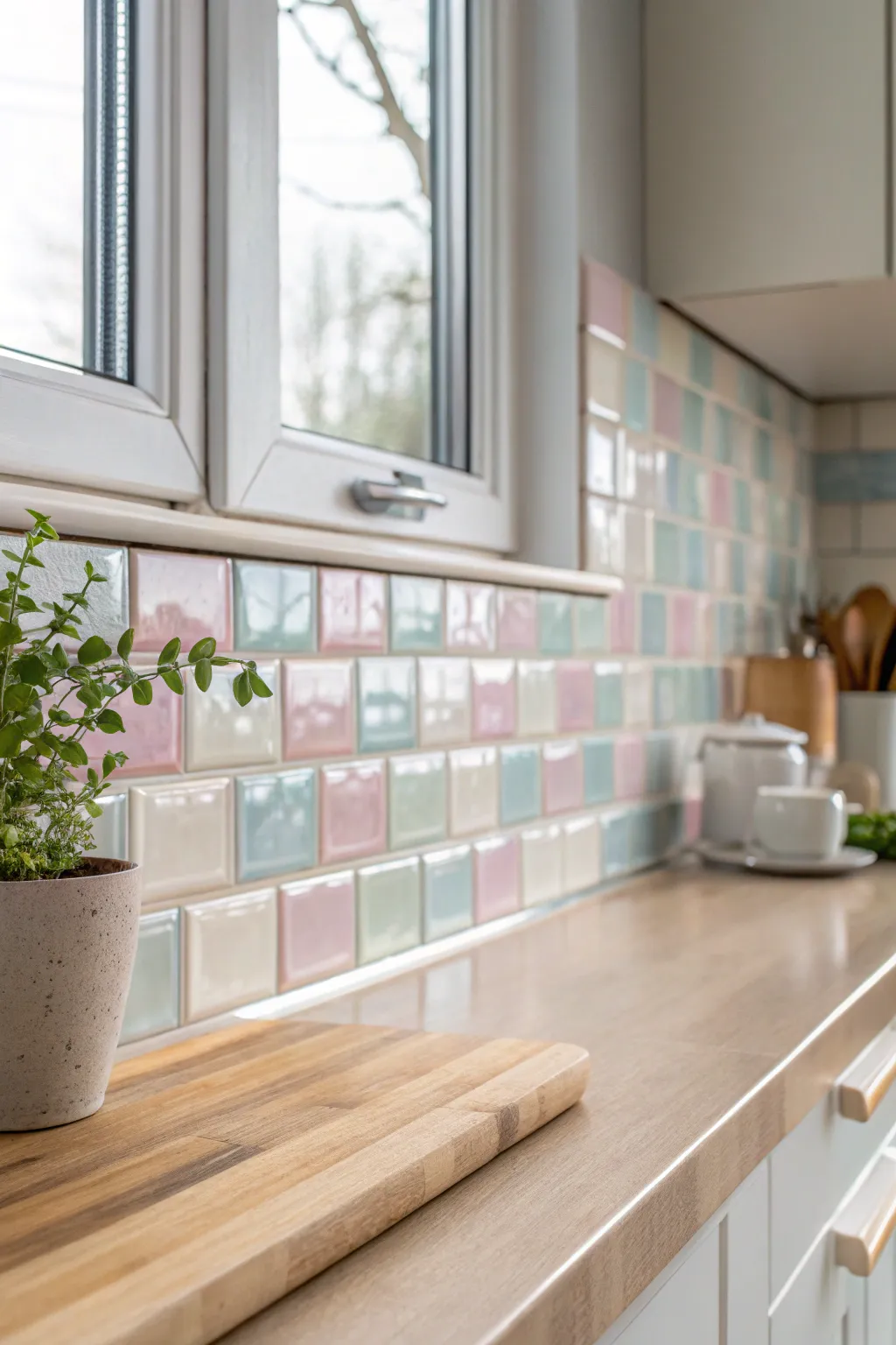 Elevate your kitchen with the luminous elegance of glass tiles, where simplicity meets luxury.