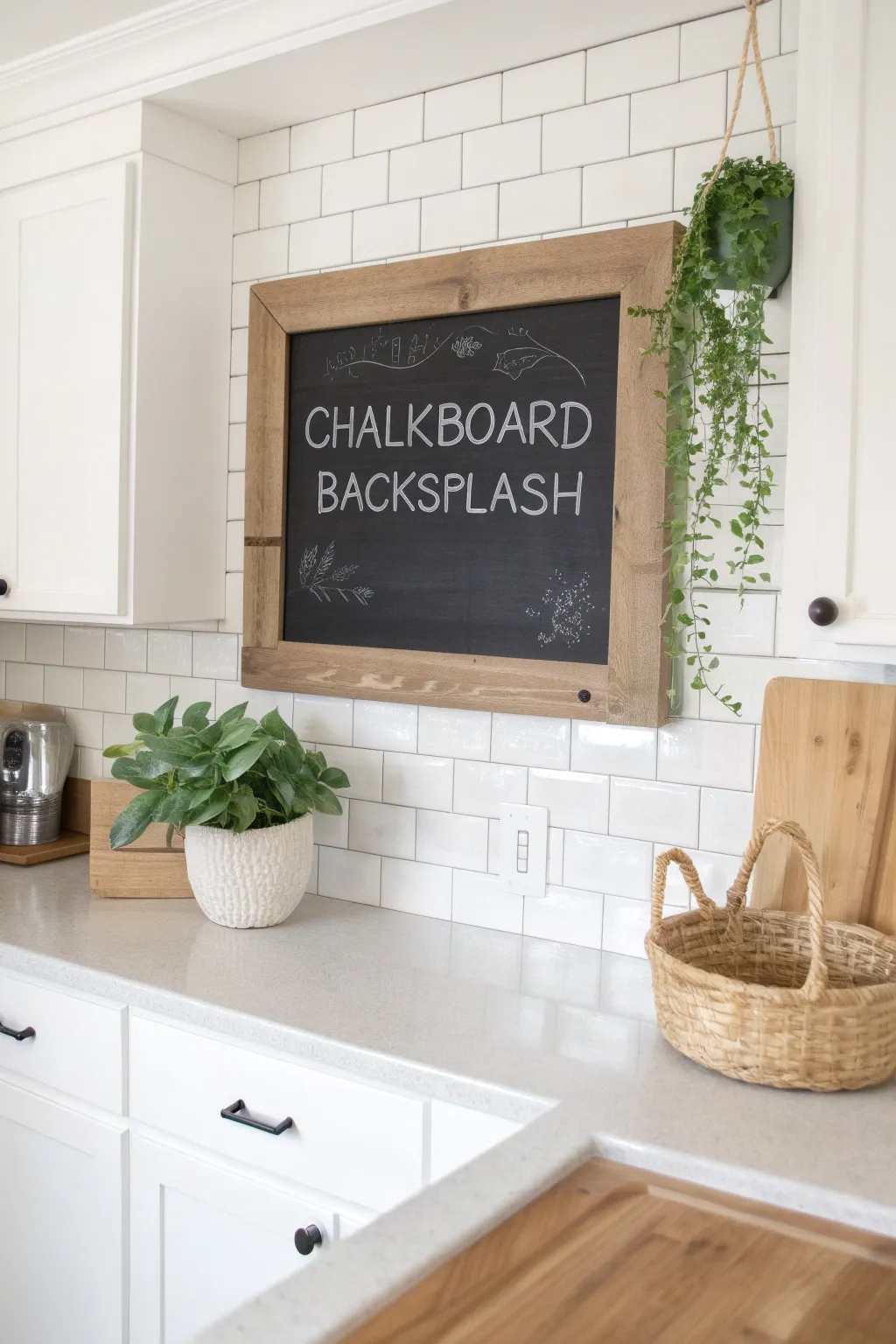 Elevate your kitchen with a chic chalkboard backsplash—practicality meets creativity!