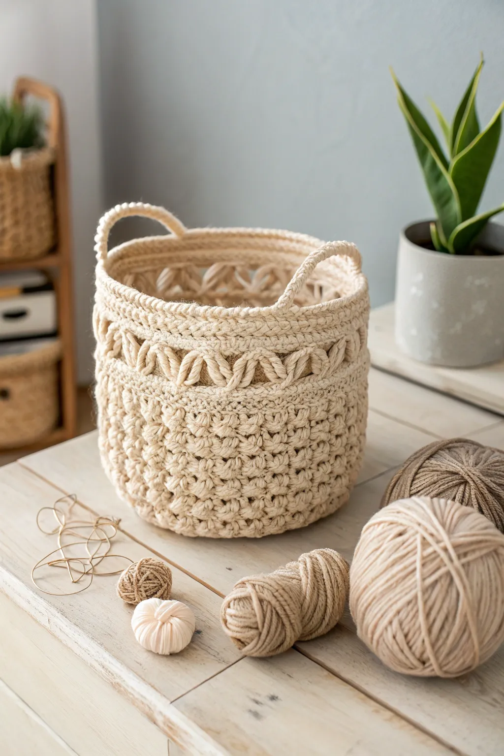 Discover the charm of simplicity with this handmade crochet basket - perfect for adding a touch of minimalist beauty to your home.
