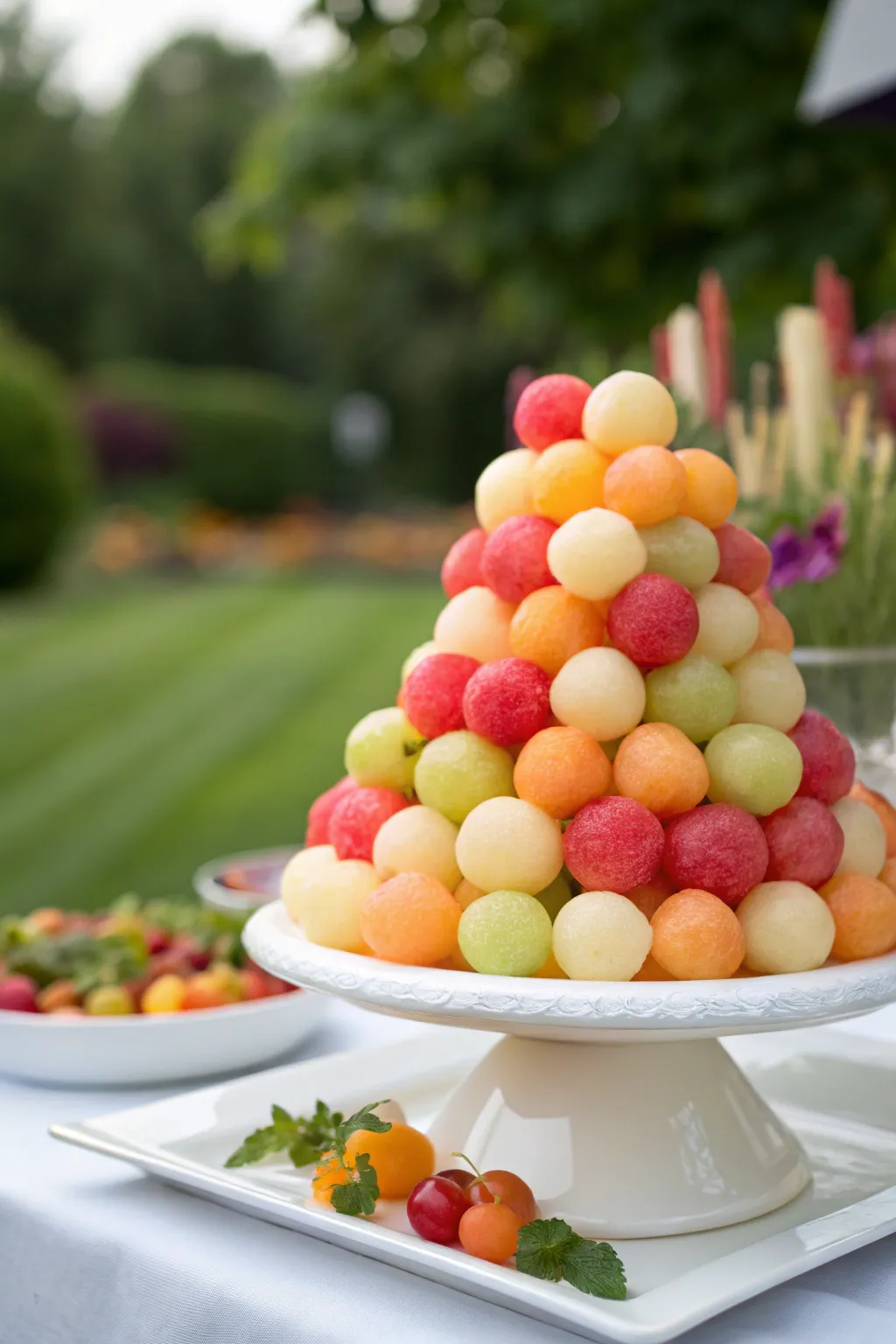 A melon ball cascade that adds a playful touch to your display.