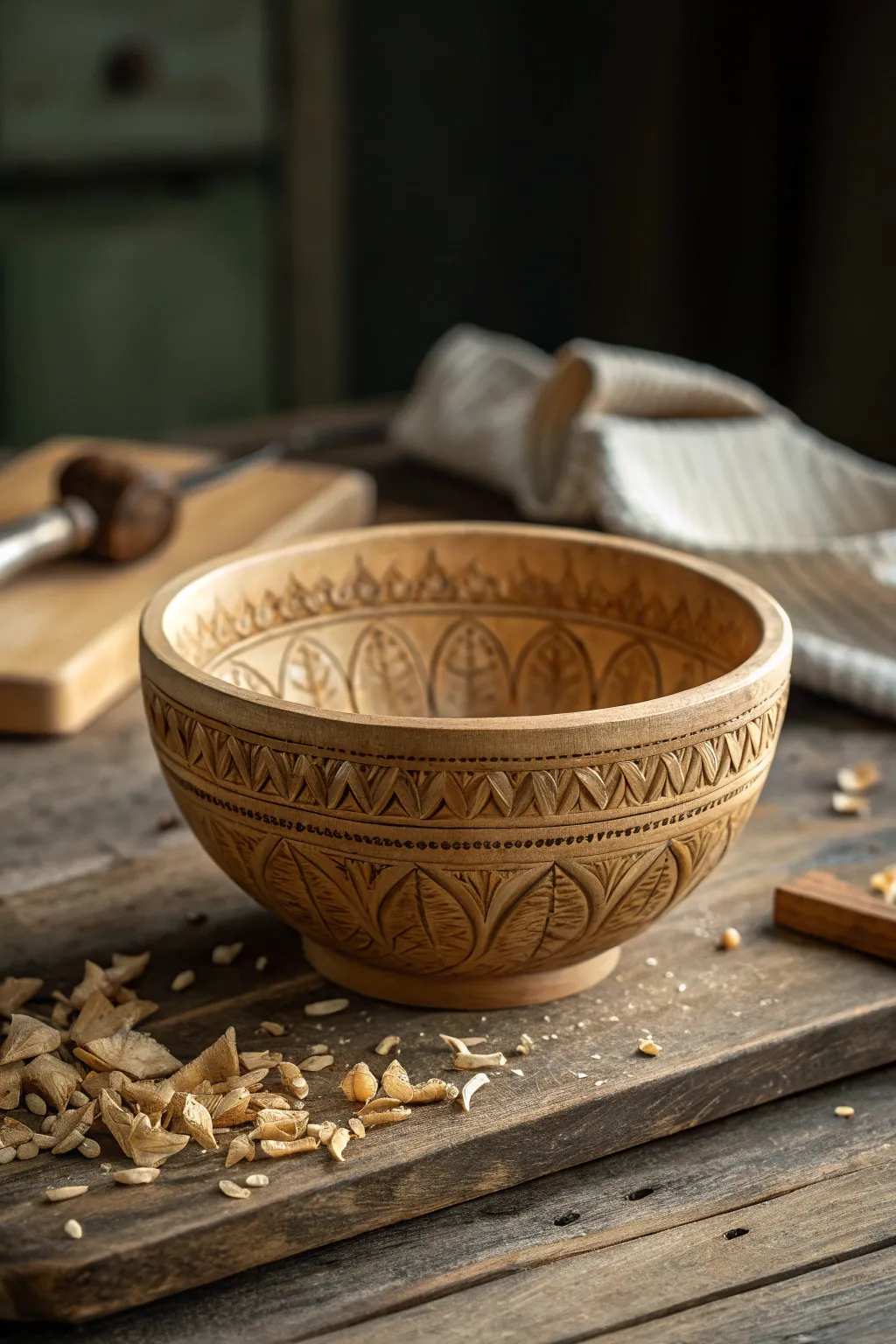 Craftsmanship at its finest: A stunning hand-carved wooden bowl that elevates any space.