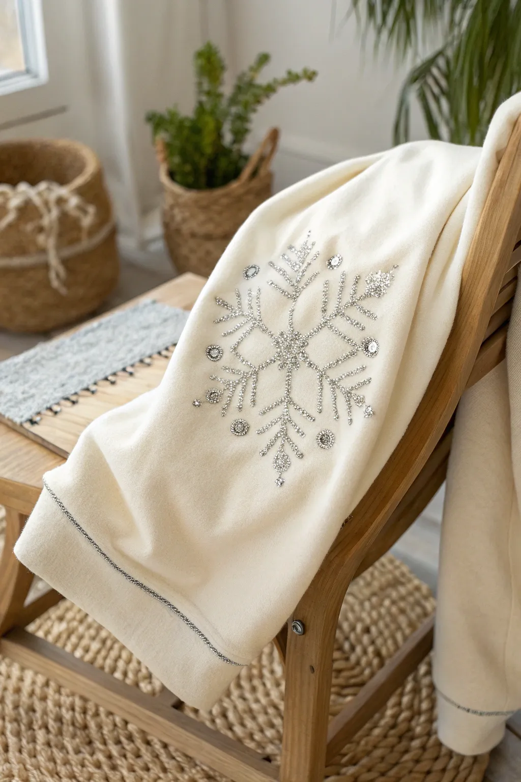 Wrap yourself in festive elegance with a soft, embroidered snowflake sweatshirt—your perfect companion for cozy winter celebrations.