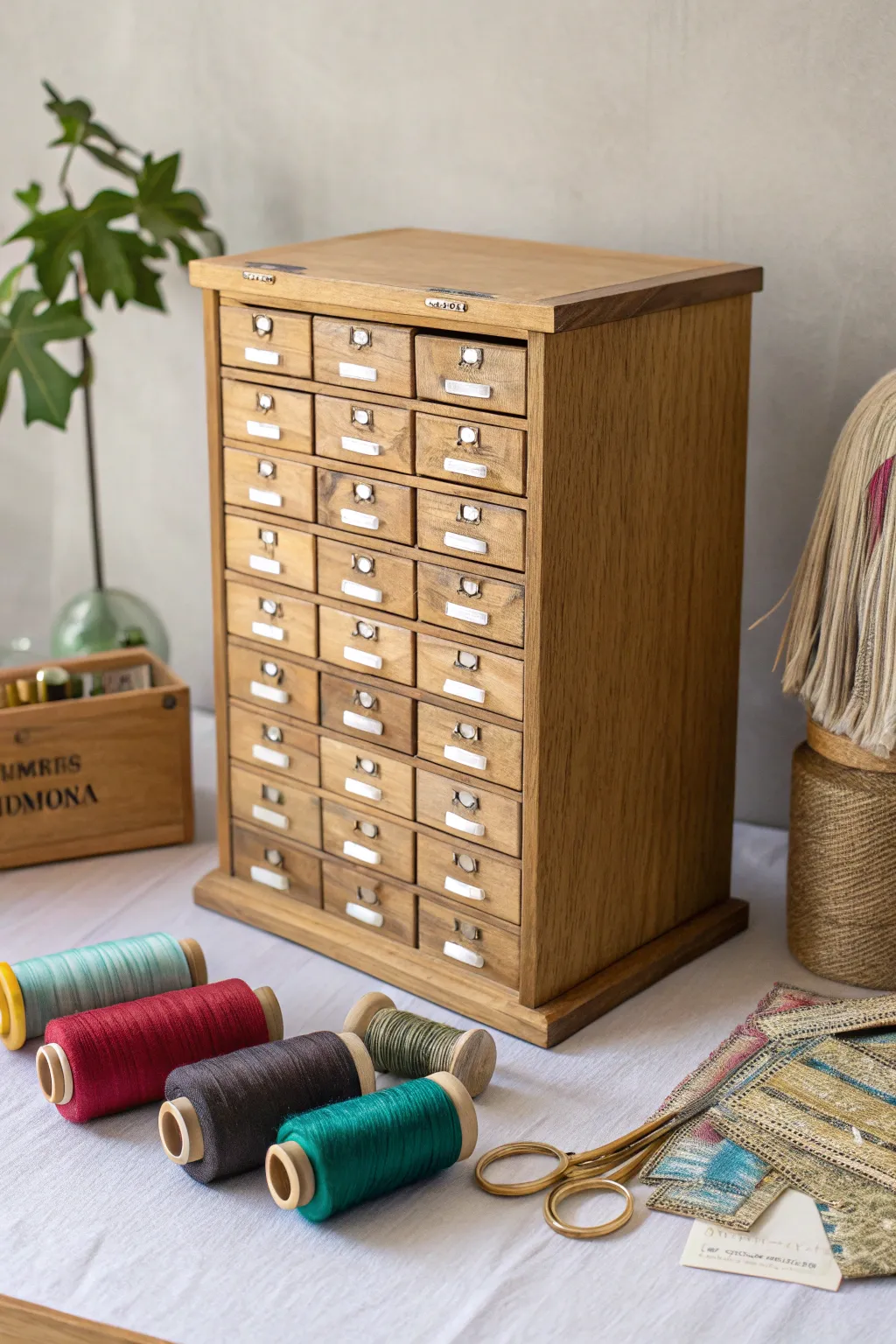 Organize with elegance: Embrace nostalgia and simplicity with a vintage-style thread cabinet.