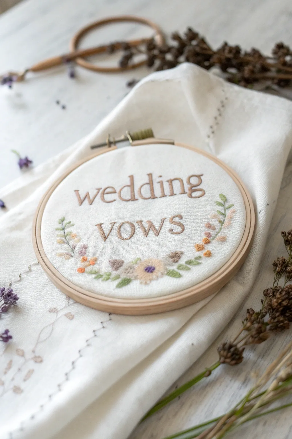 Immortalize love with beautifully embroidered wedding vows; a timeless keepsake.