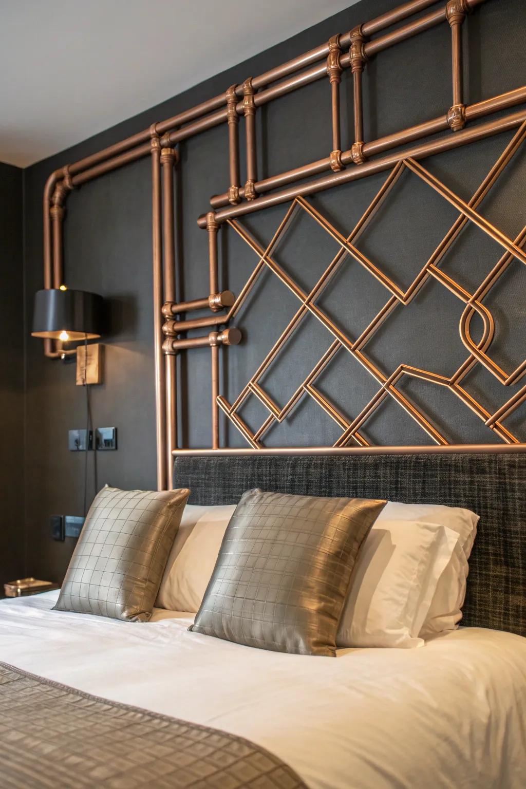 Elevate your bedroom with an industrial-chic touch: the Exposed Conduit Headboard.