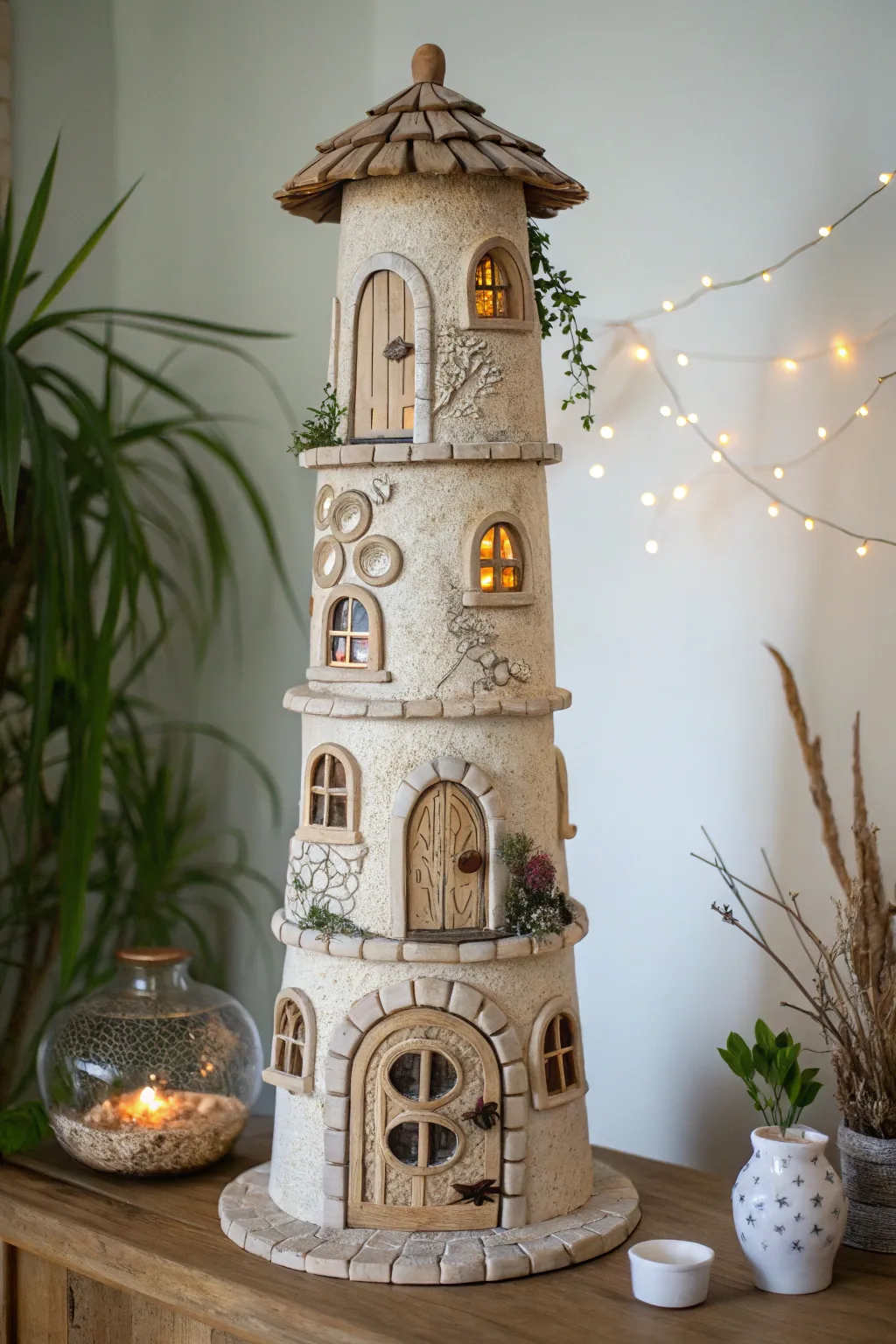 Elevate your fairy village with a stunning clay tower that captures the magic of craftsmanship and simplicity.