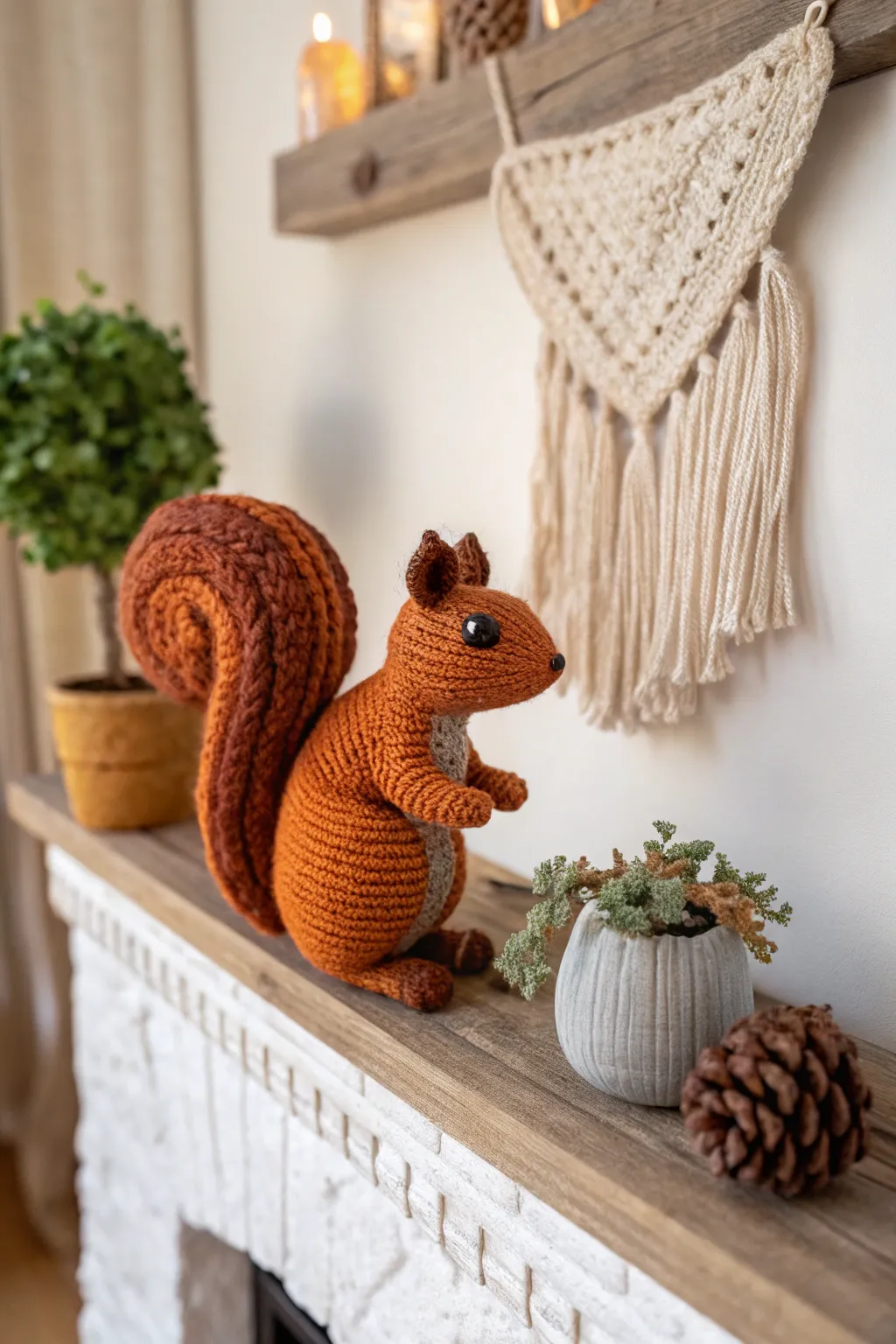 Add a touch of whimsy to your fall decor with this charming crochet squirrel, a perfect blend of minimalist and boho aesthetics.