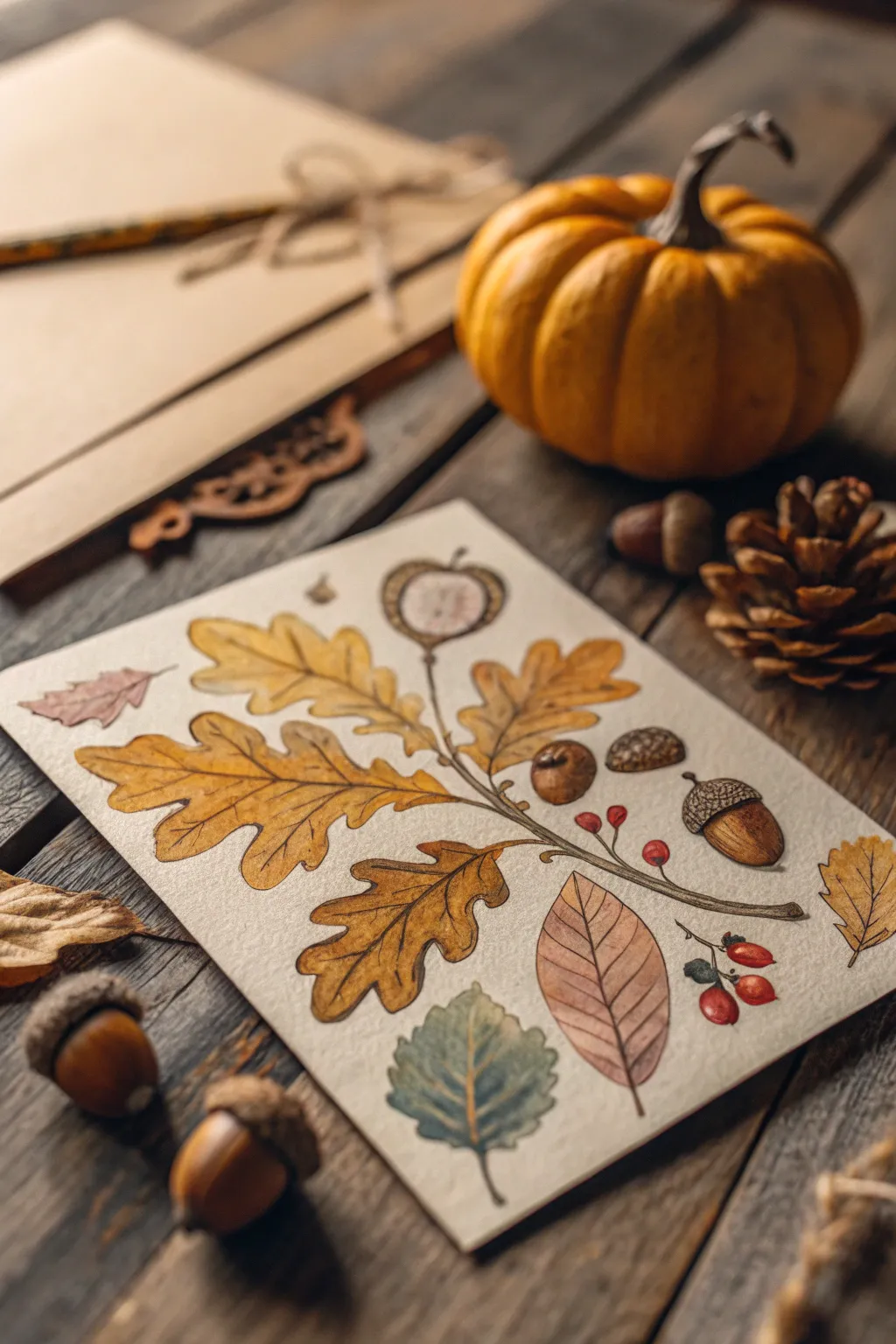Send a touch of autumn magic with a hand-painted vintage postcard.