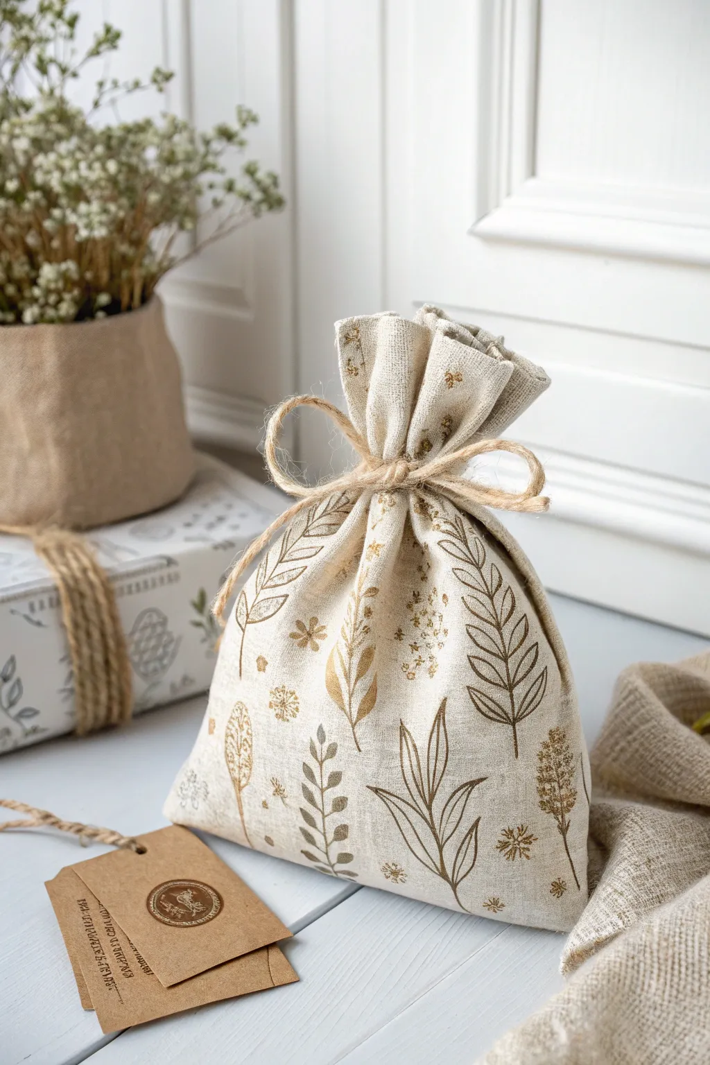 Wrap your fall treats in sustainable style with these chic, reusable fabric bags. Perfect for an eco-friendly touch of elegance.