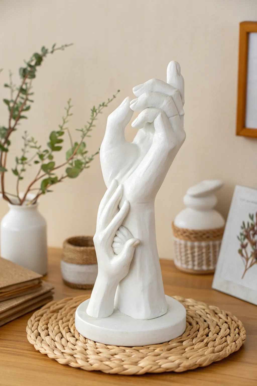 Capture the tender bond of family with a minimalist hand casting sculpture, where simplicity meets elegance.