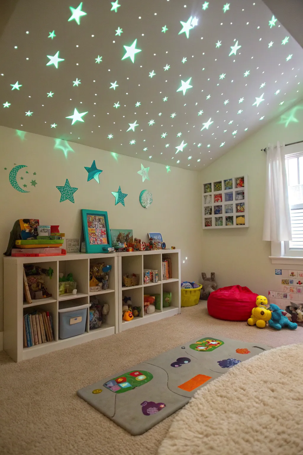 Glow-in-the-dark elements create a magical atmosphere in the playroom.